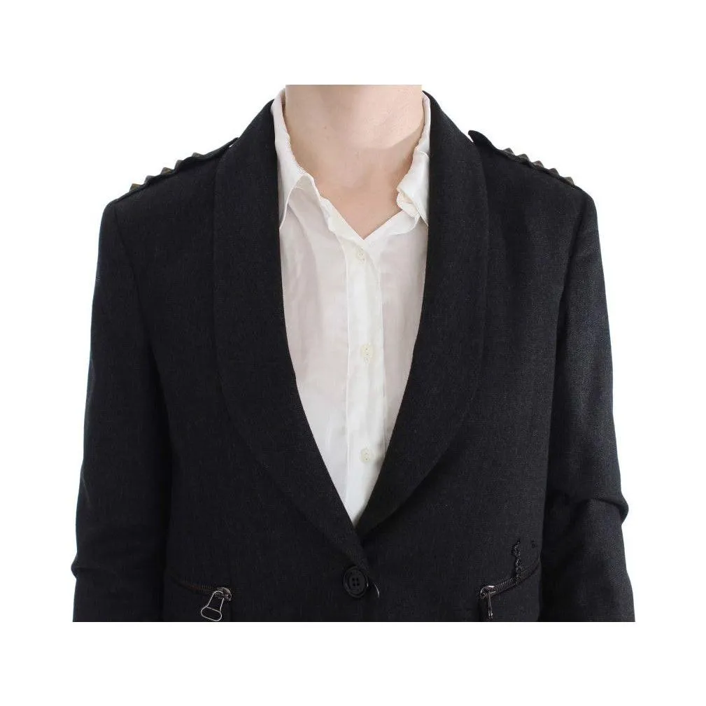 Exte Elegant Gray Gold-Buttoned Blazer Jacket