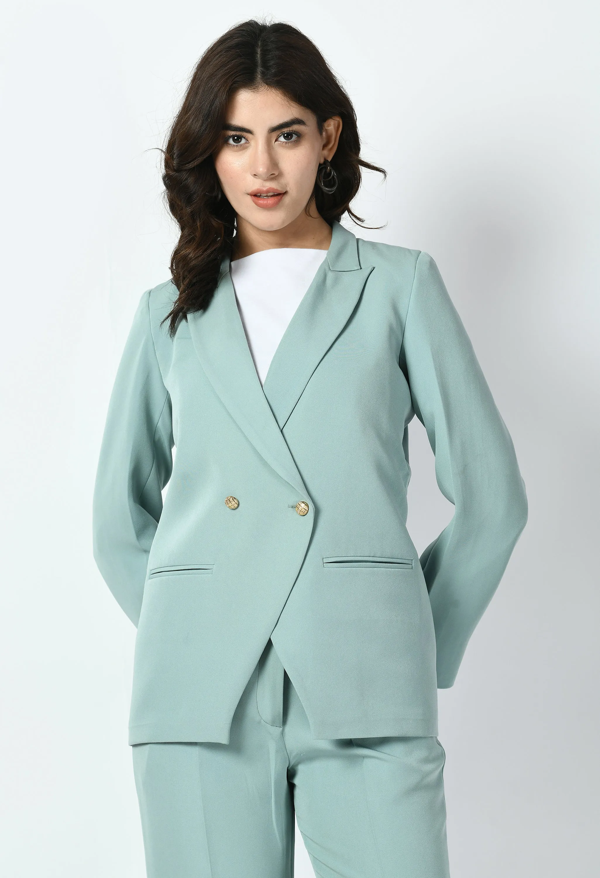 Exude Dominance Solid Formal Blazer (Cyan Blue)