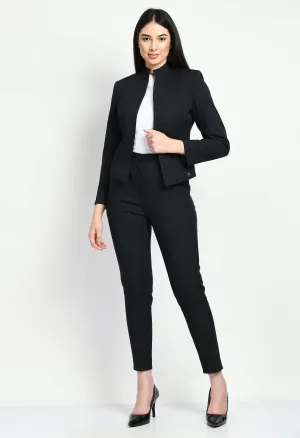 Exude Fearlessness Striped Short Blazer Pant Suit (Black)