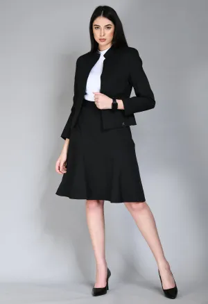 Exude Power Striped Mandarin Collar Short Blazer (Black)