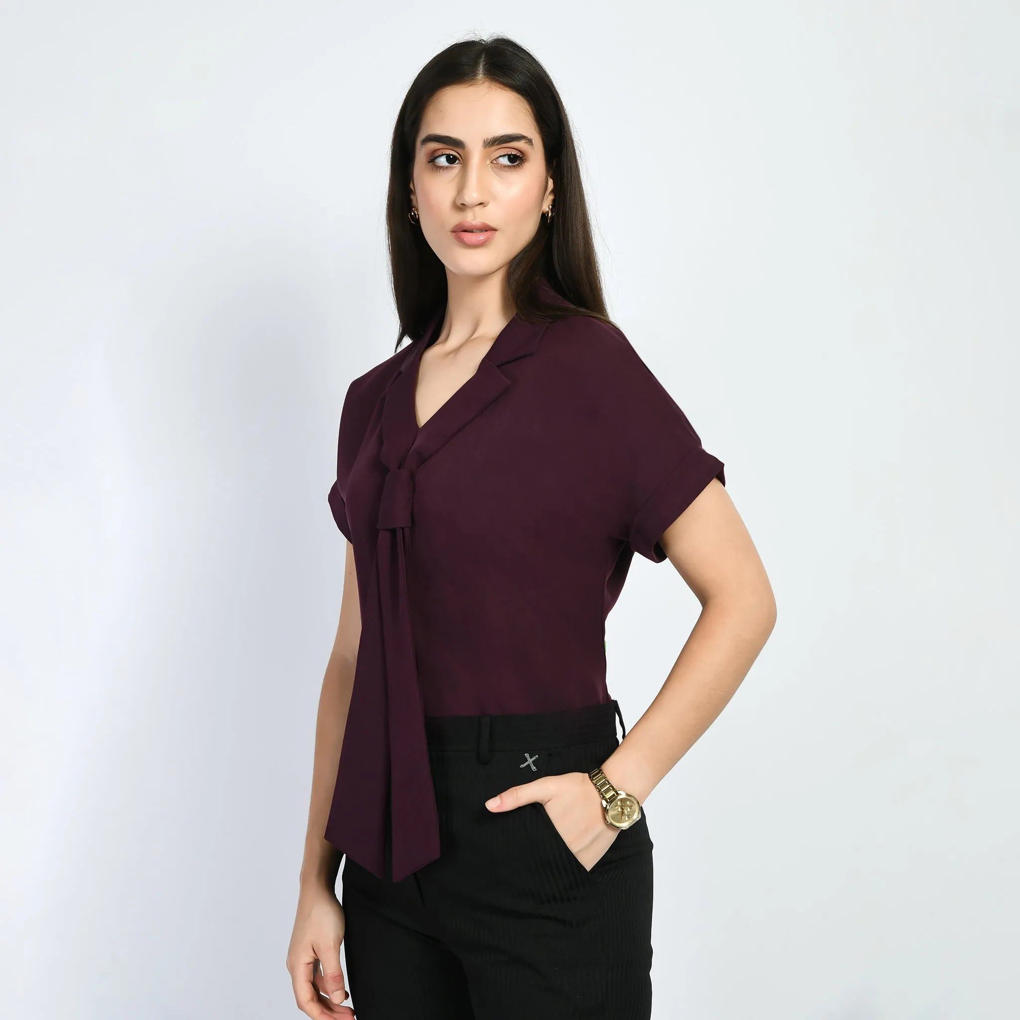 Exude Transcendence Blazer Top with Front Tie (Wine)