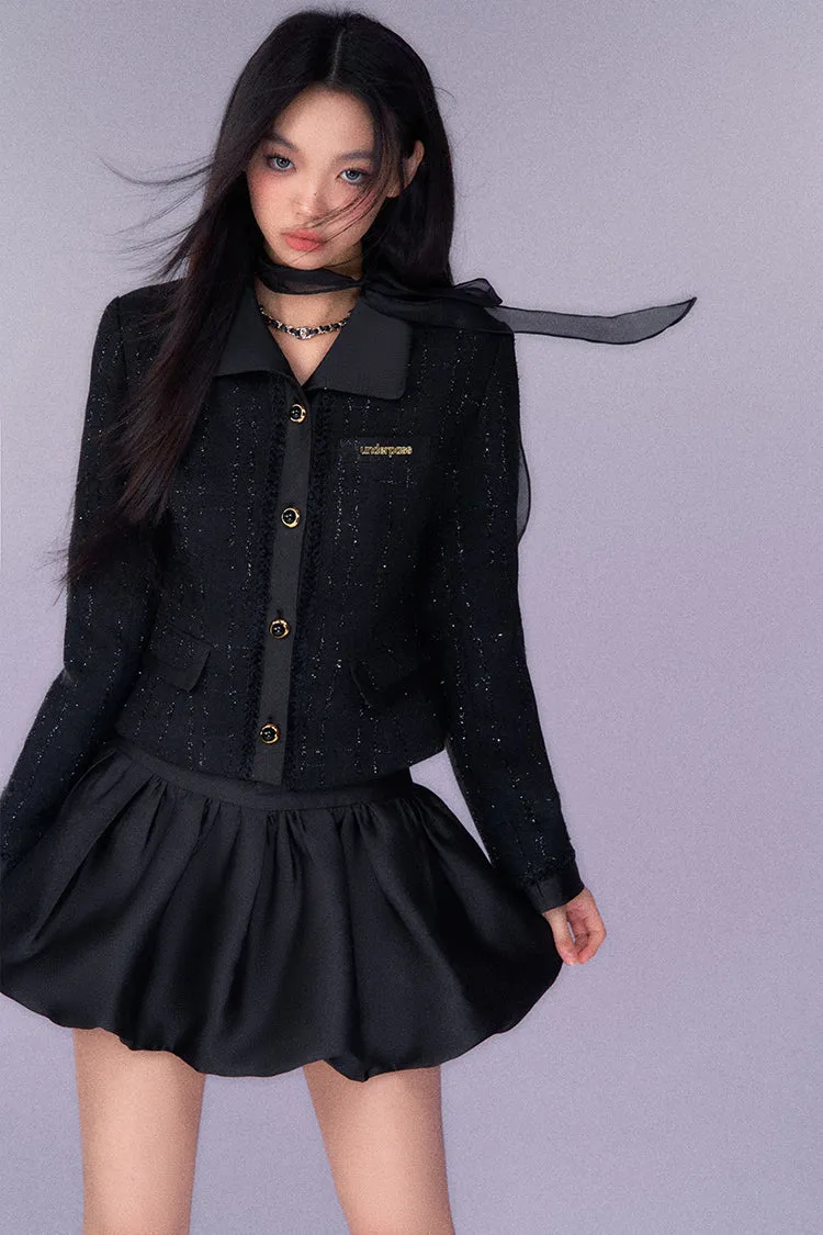 (Final Sale) Black Bouclé Blazer & Bubble Skirt Set