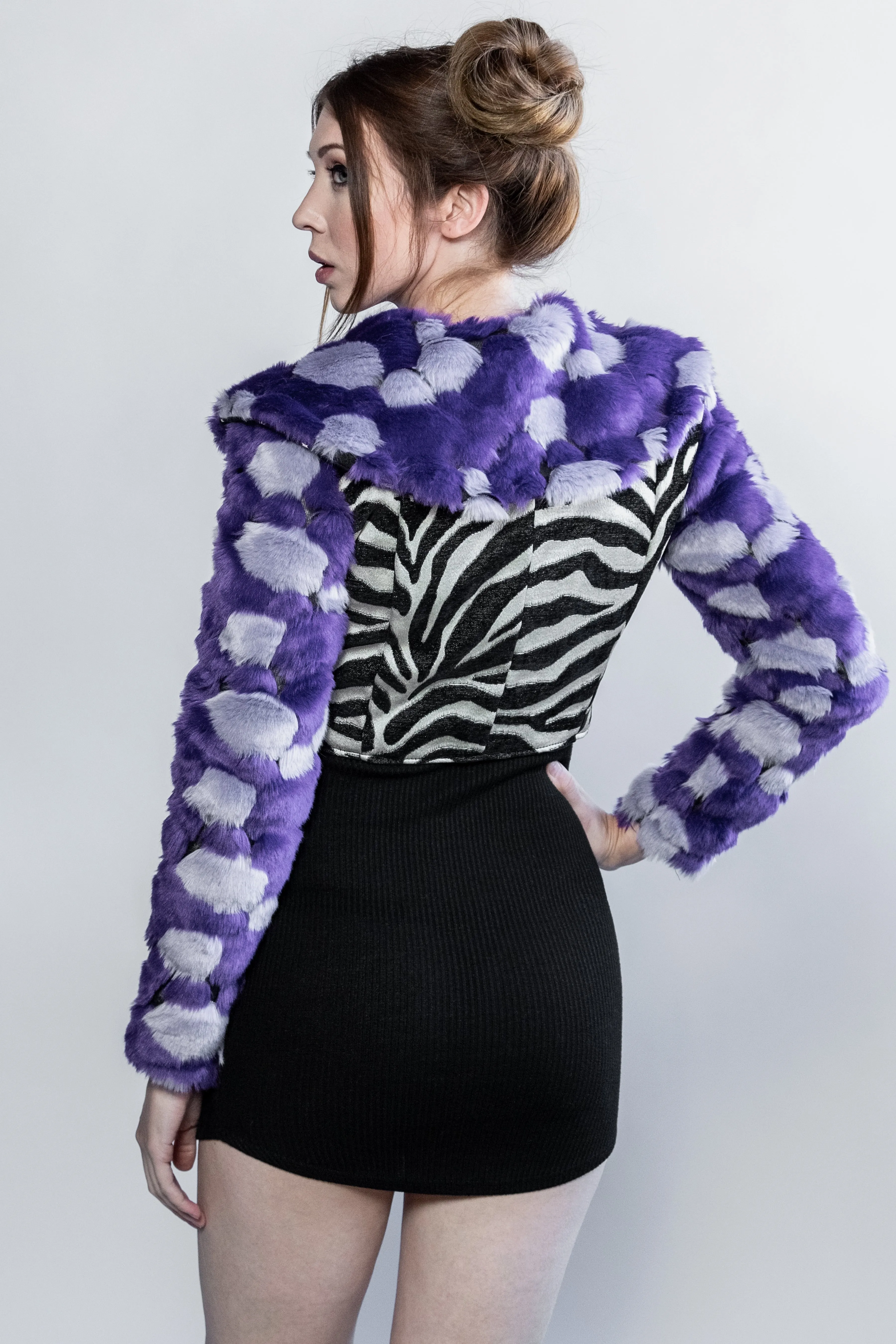 Forgotten Saints LA "Stardust" Faux Fur Zebra Crop Jacket