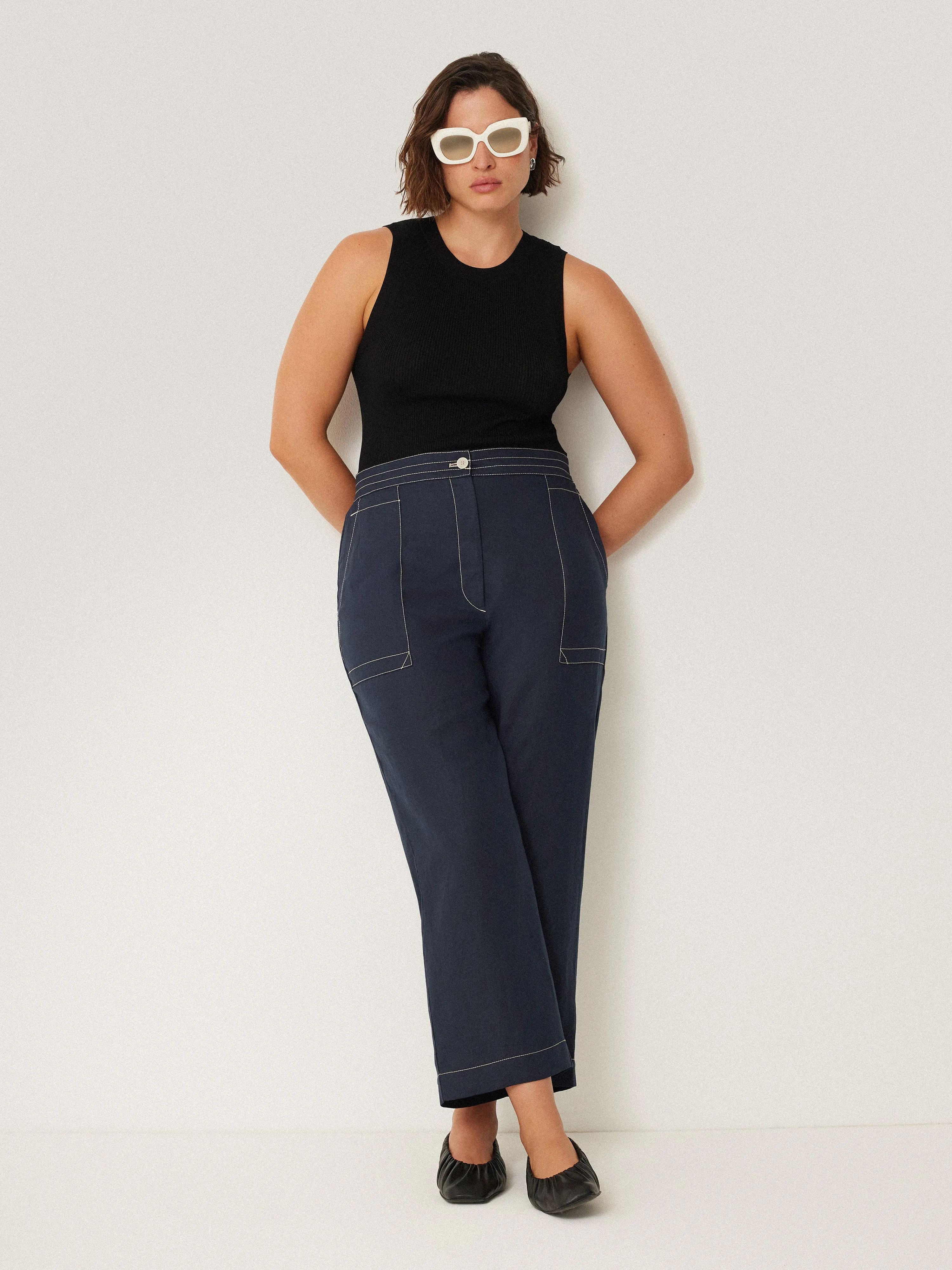 French Linen Cropped Trouser | Navy