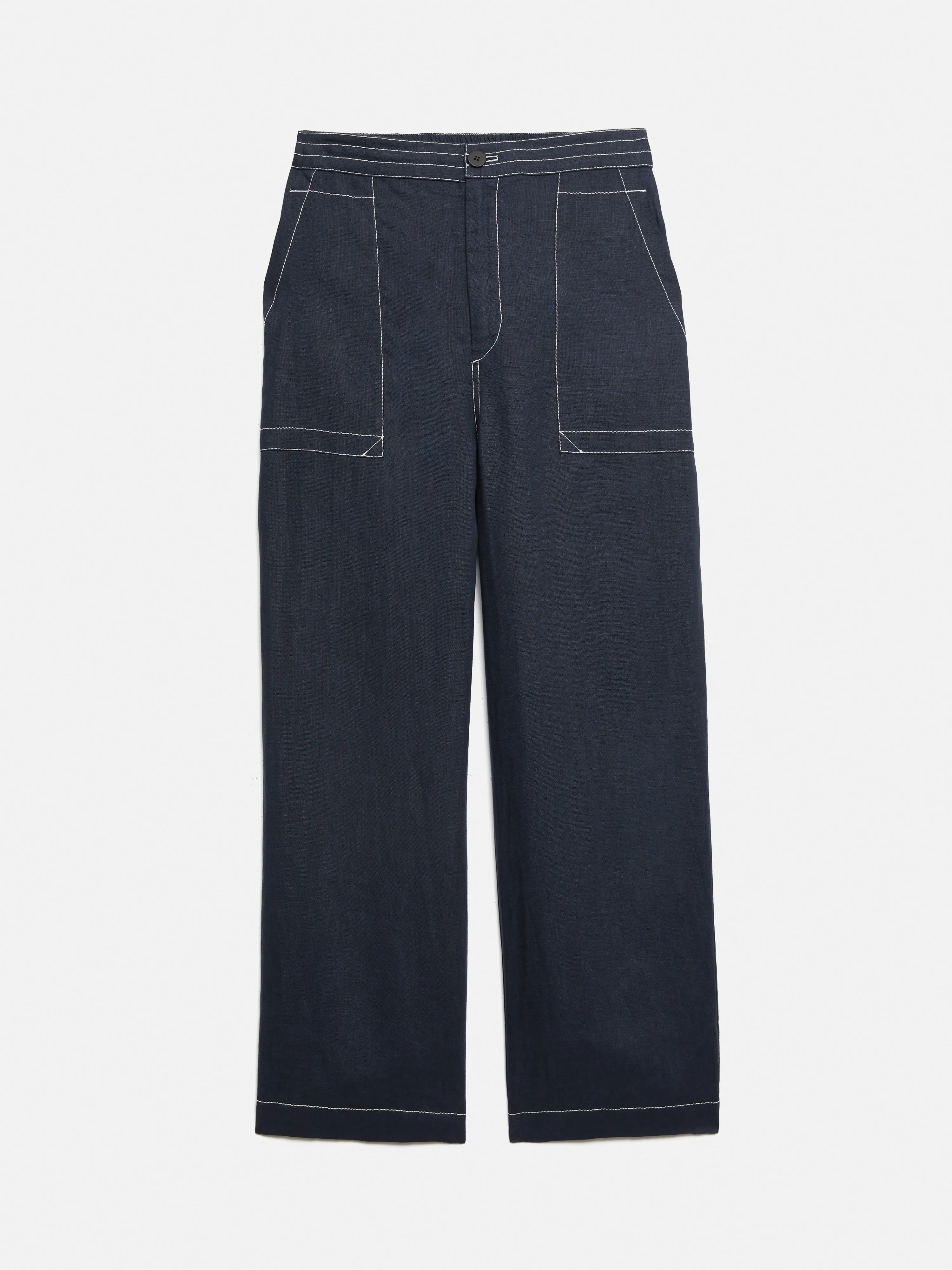 French Linen Cropped Trouser | Navy