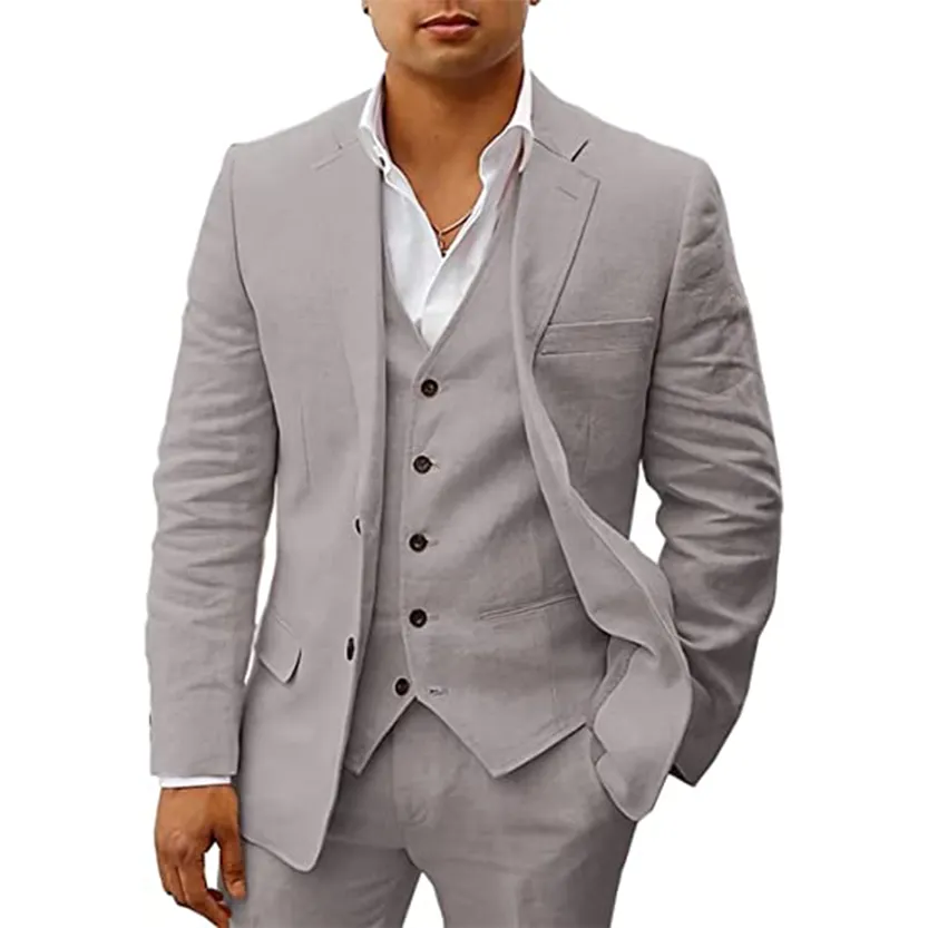 Funki Buys | Suits | Men's 3 Pcs Linen Summer Wedding Suits