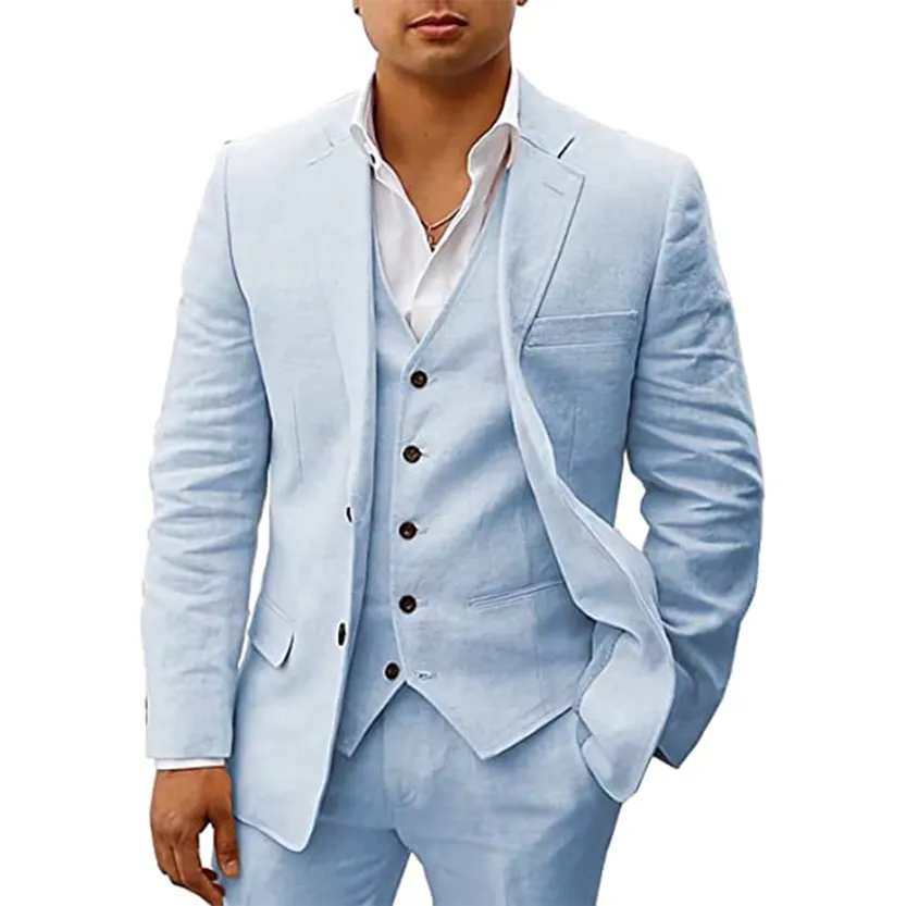 Funki Buys | Suits | Men's 3 Pcs Linen Summer Wedding Suits