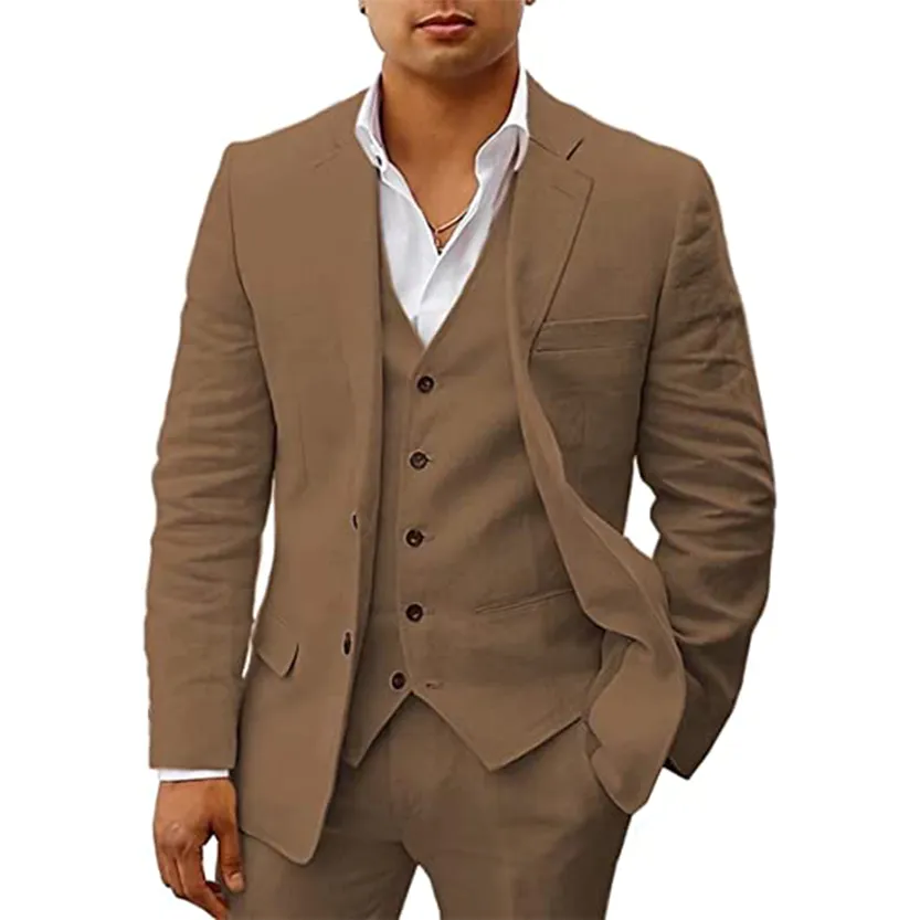 Funki Buys | Suits | Men's 3 Pcs Linen Summer Wedding Suits