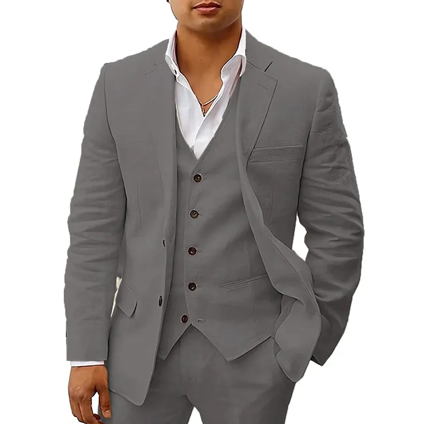 Funki Buys | Suits | Men's 3 Pcs Linen Summer Wedding Suits