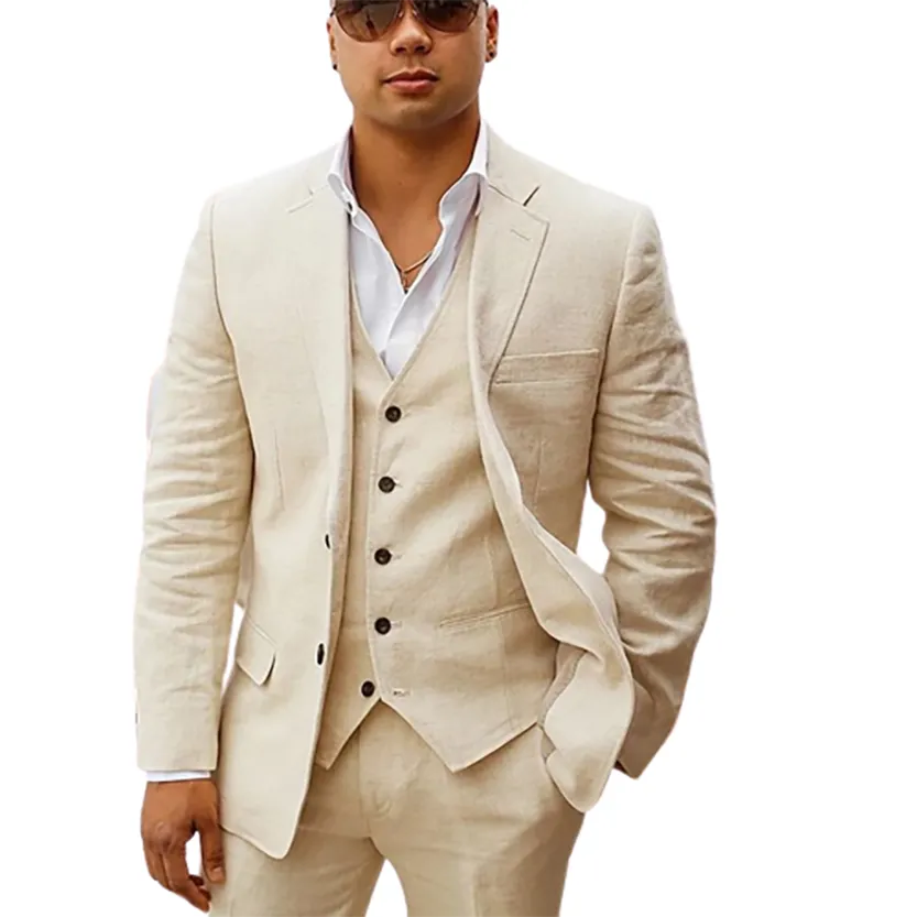 Funki Buys | Suits | Men's 3 Pcs Linen Summer Wedding Suits