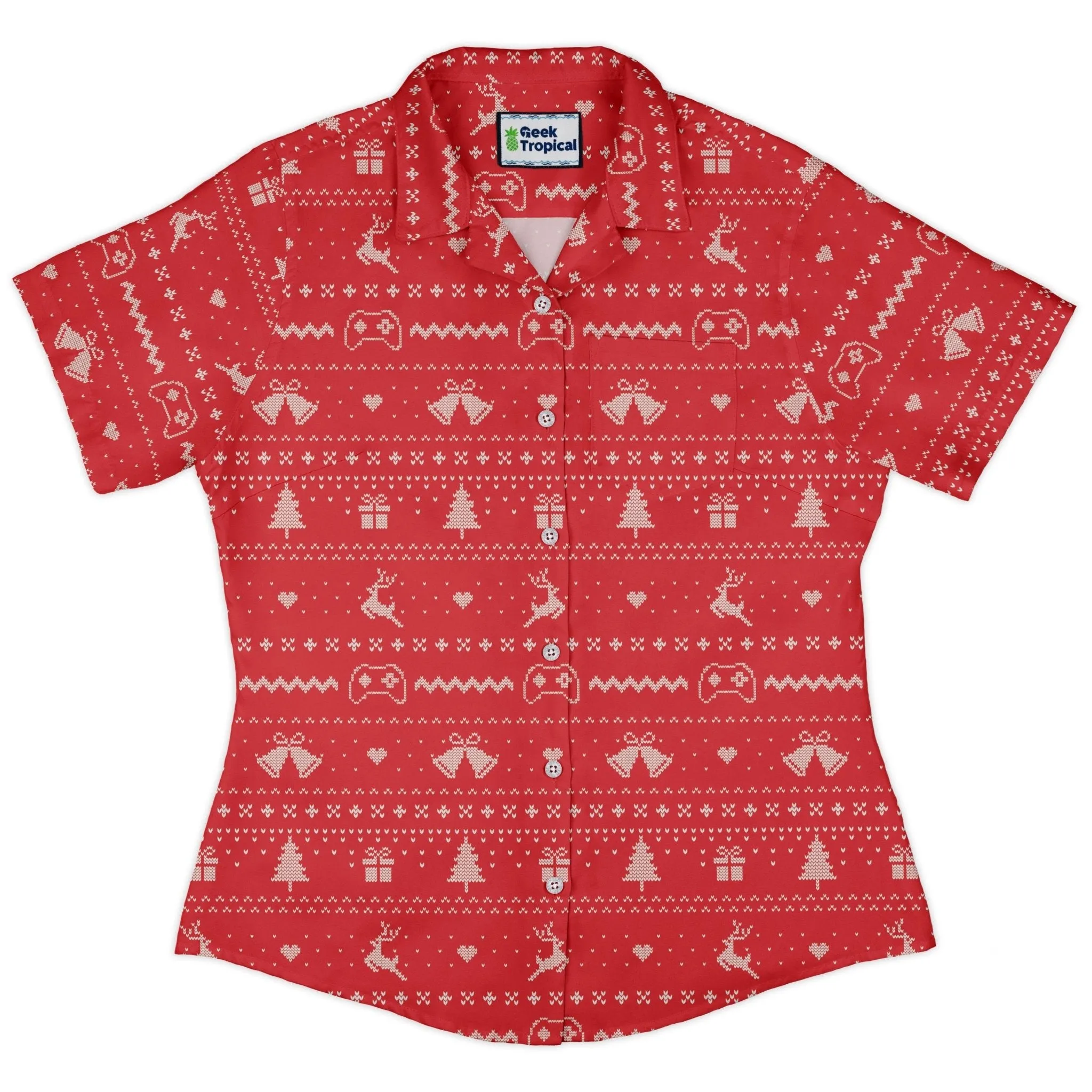 Gamer Christmas Sweater Curvy Button Up Shirt