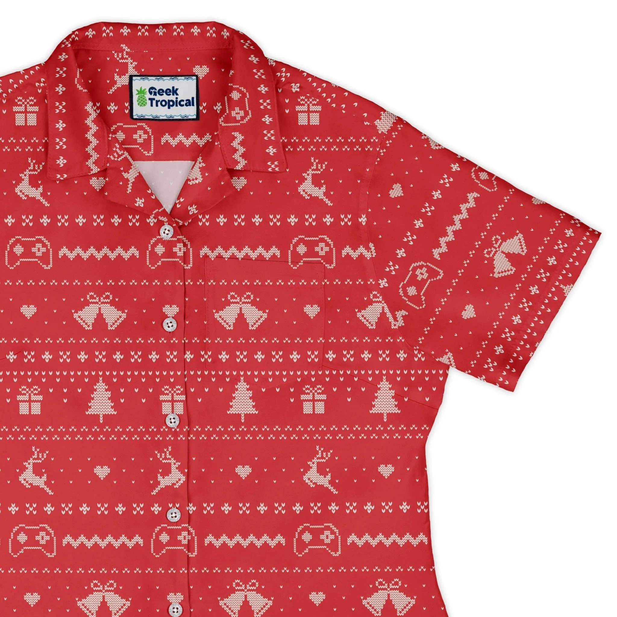 Gamer Christmas Sweater Curvy Button Up Shirt