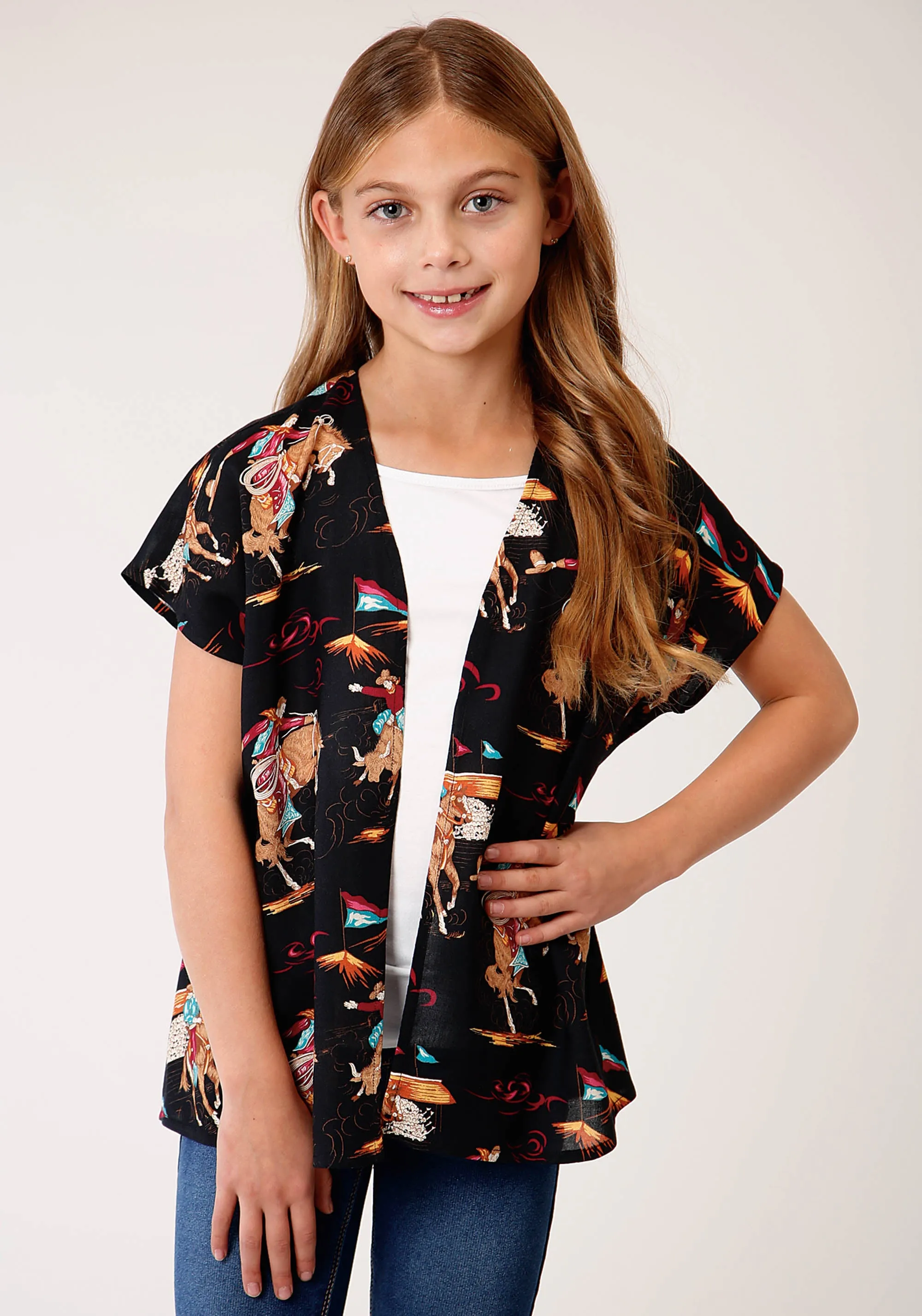 GIRLS  RETRO RODEO PRINT CARDIGAN