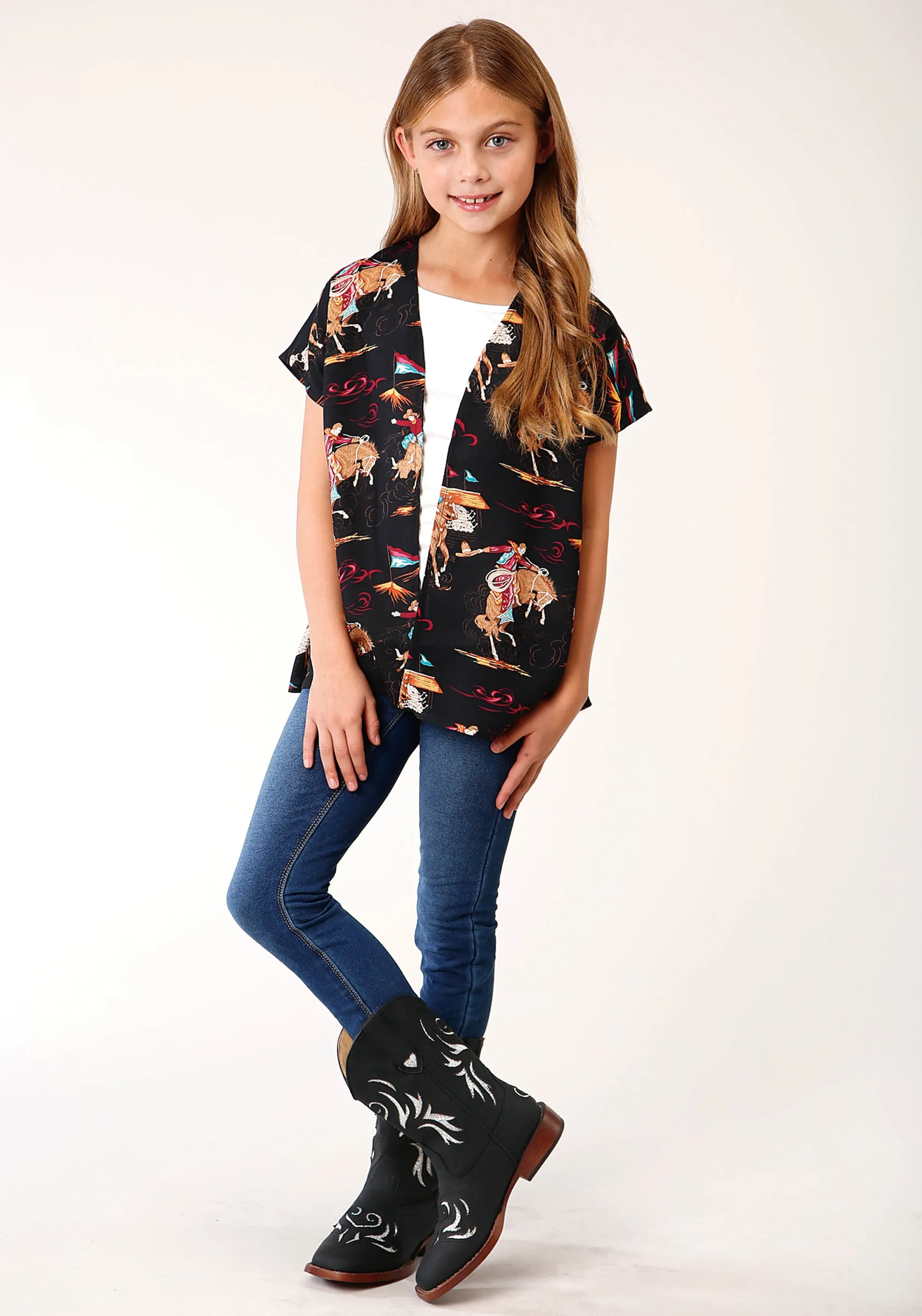 GIRLS  RETRO RODEO PRINT CARDIGAN