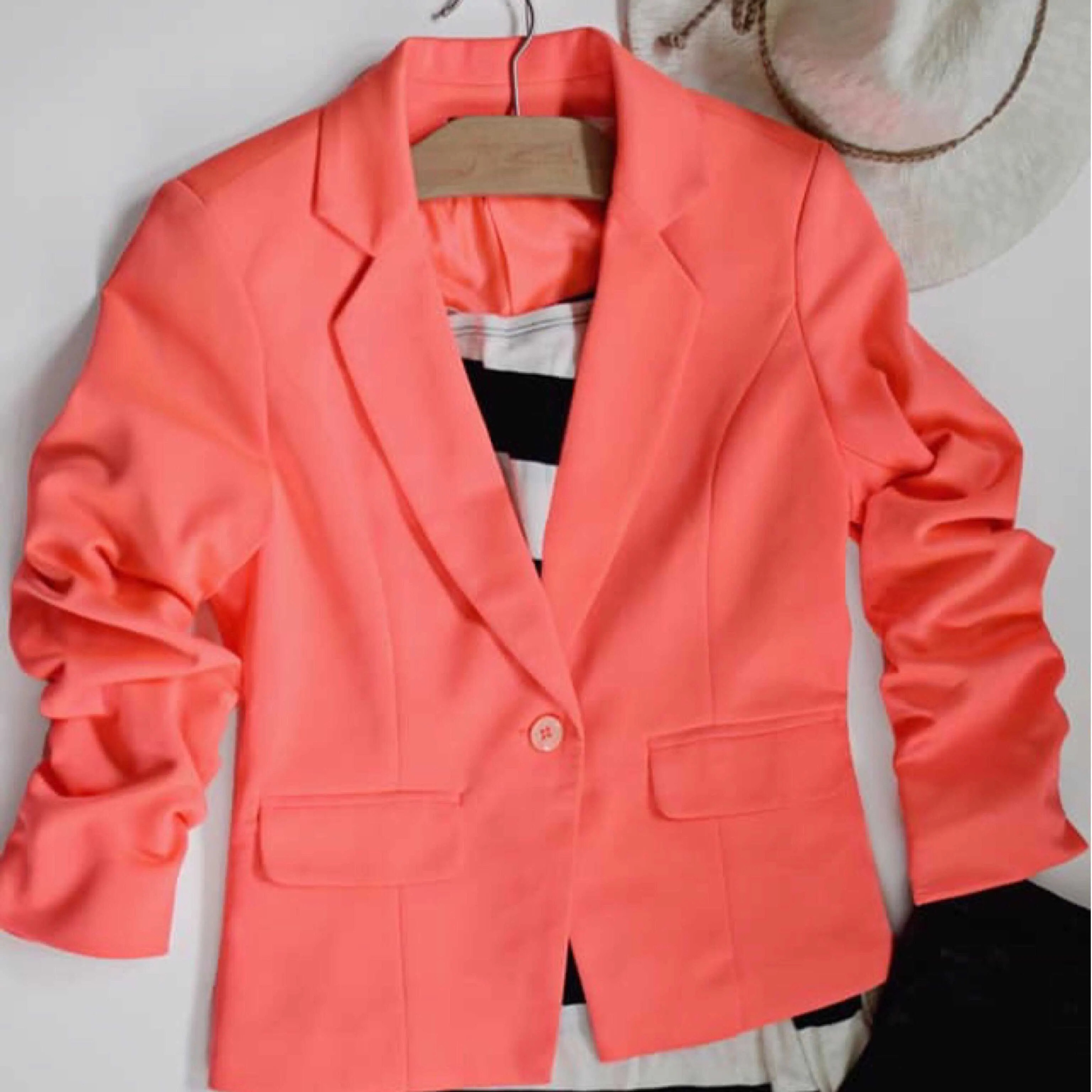 Give Me Ruched Neon Pink Blazer