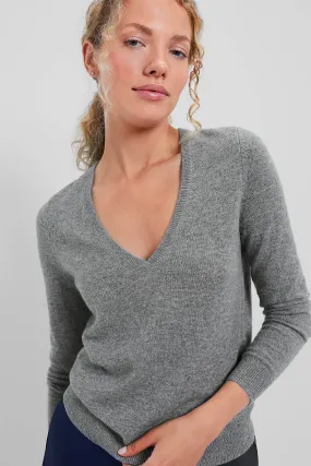 Gray Cashmere V-Neck Sweater