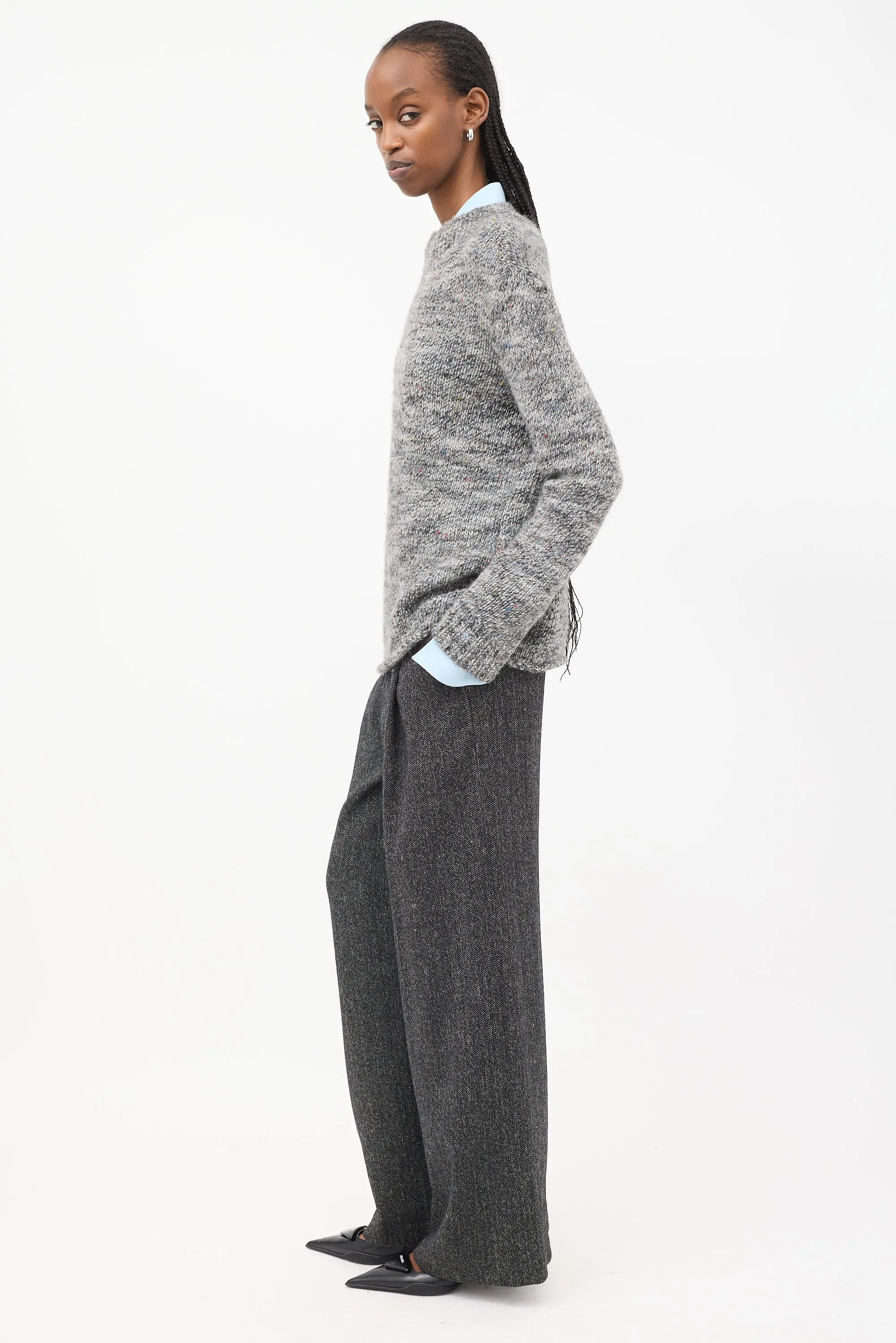 Grey & Multi Speckled Wool Mock Neck Sweater