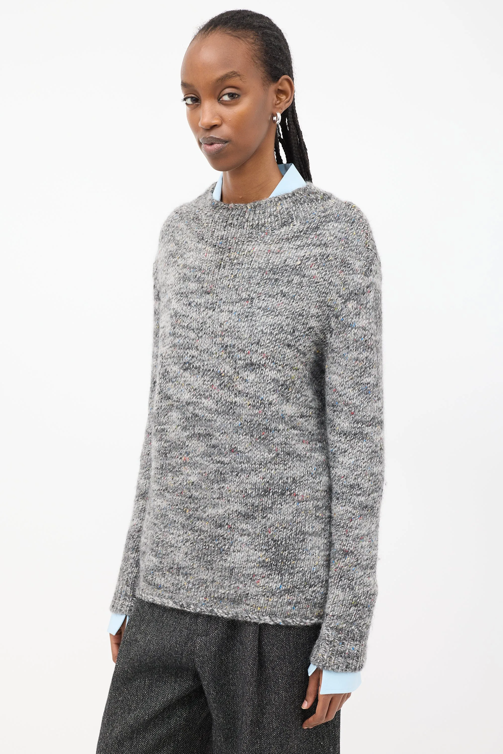 Grey & Multi Speckled Wool Mock Neck Sweater