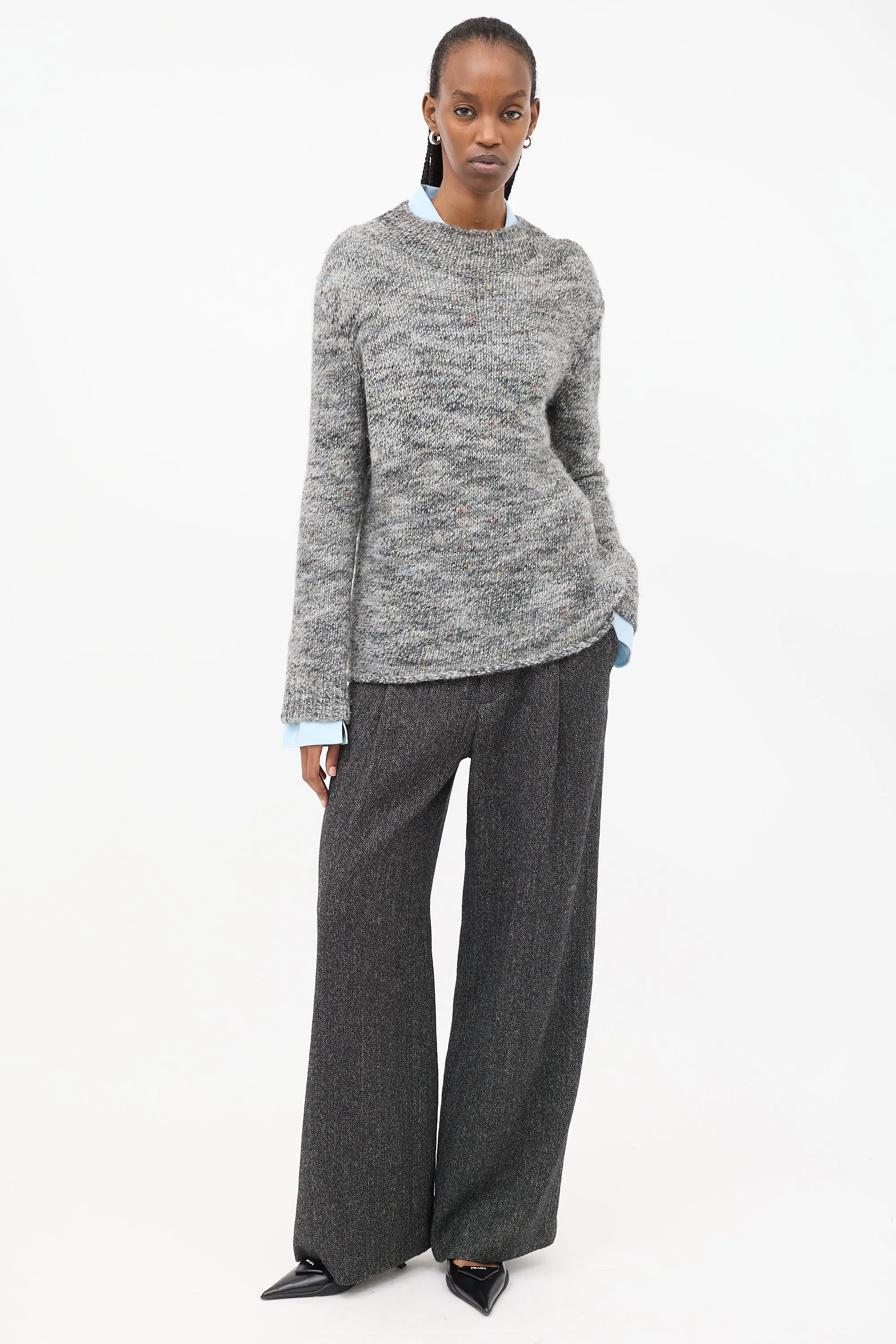 Grey & Multi Speckled Wool Mock Neck Sweater