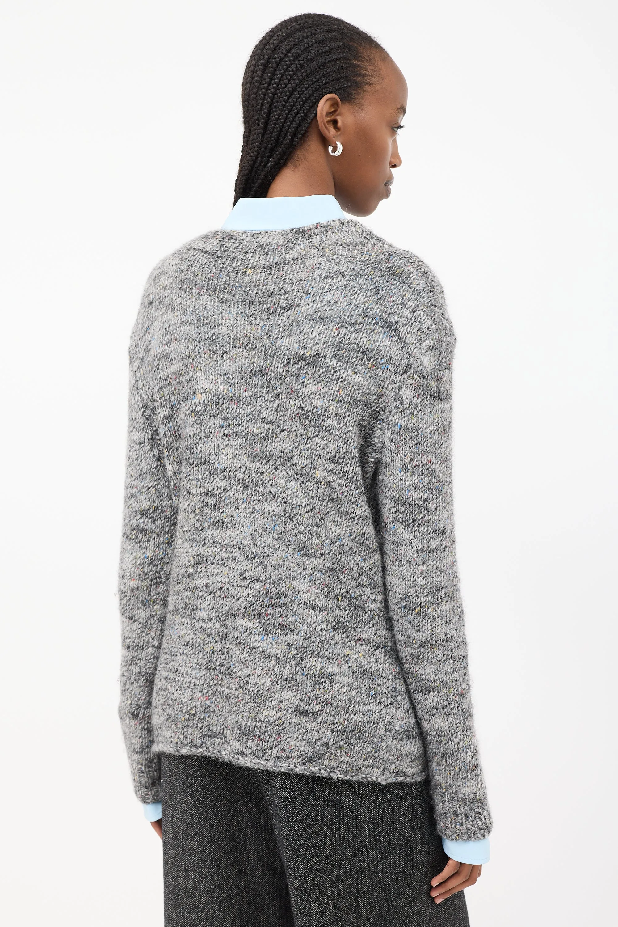 Grey & Multi Speckled Wool Mock Neck Sweater