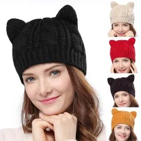 Hand Made Cute Knitted Cat Ear Beanie For Winter