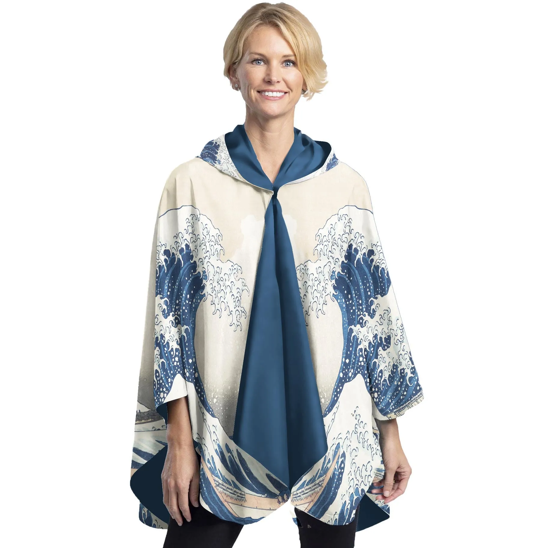 Hokusai The Great Wave Womens Rain Cape - Rainproof Breathable Rain Poncho