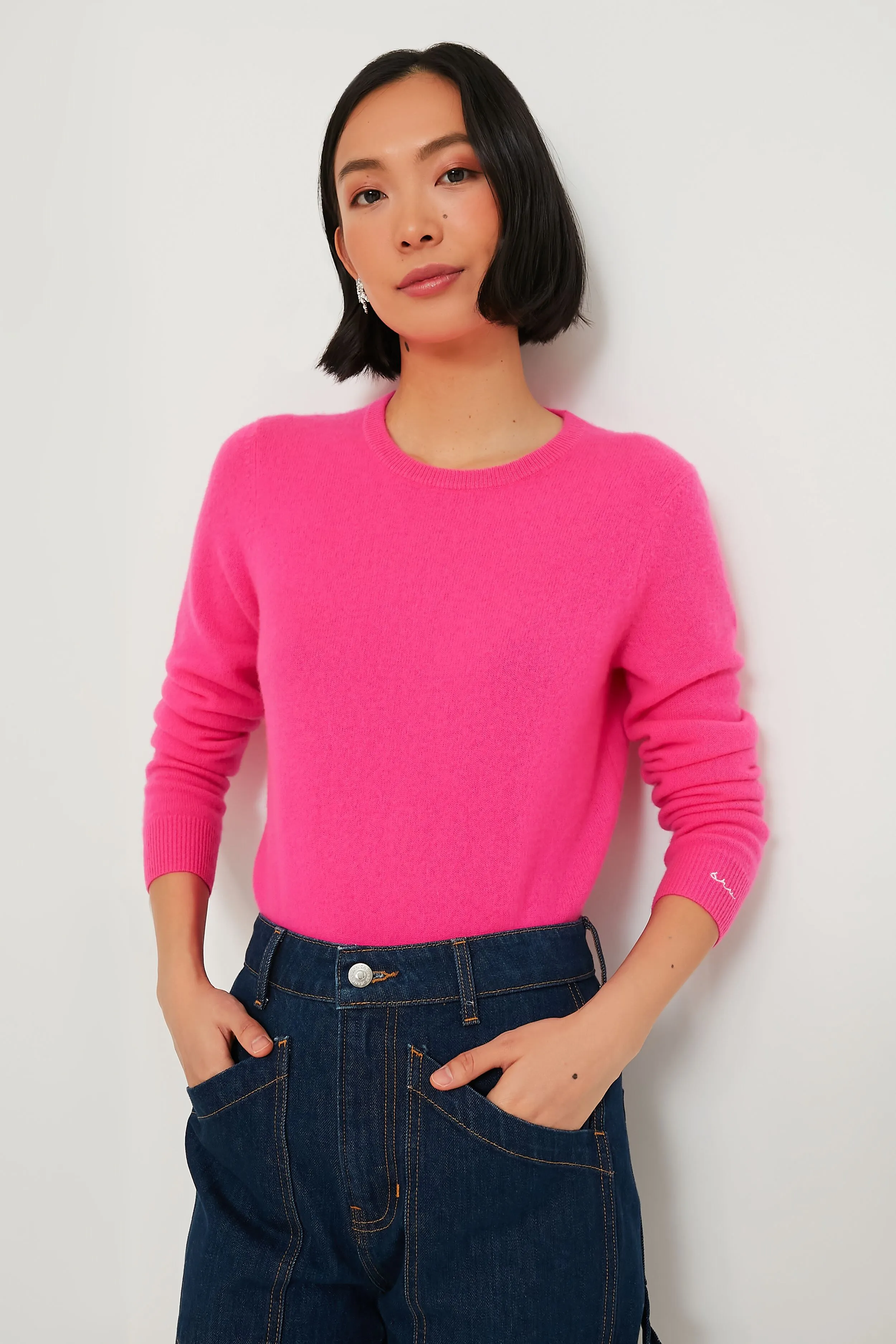 Hot Pink Cashmere Crewneck Sweater