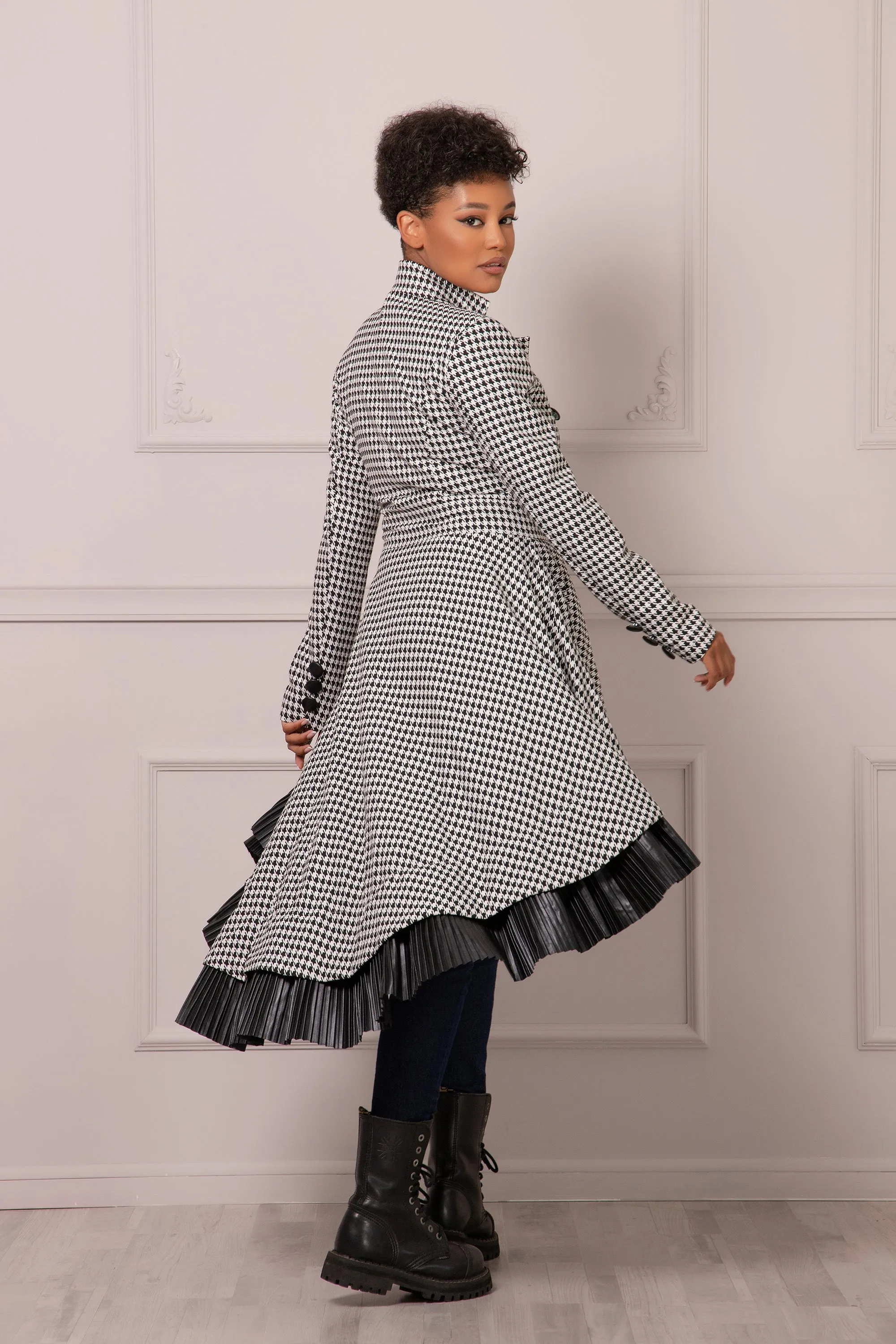 HOUNDSTOOTH SKIRT COAT