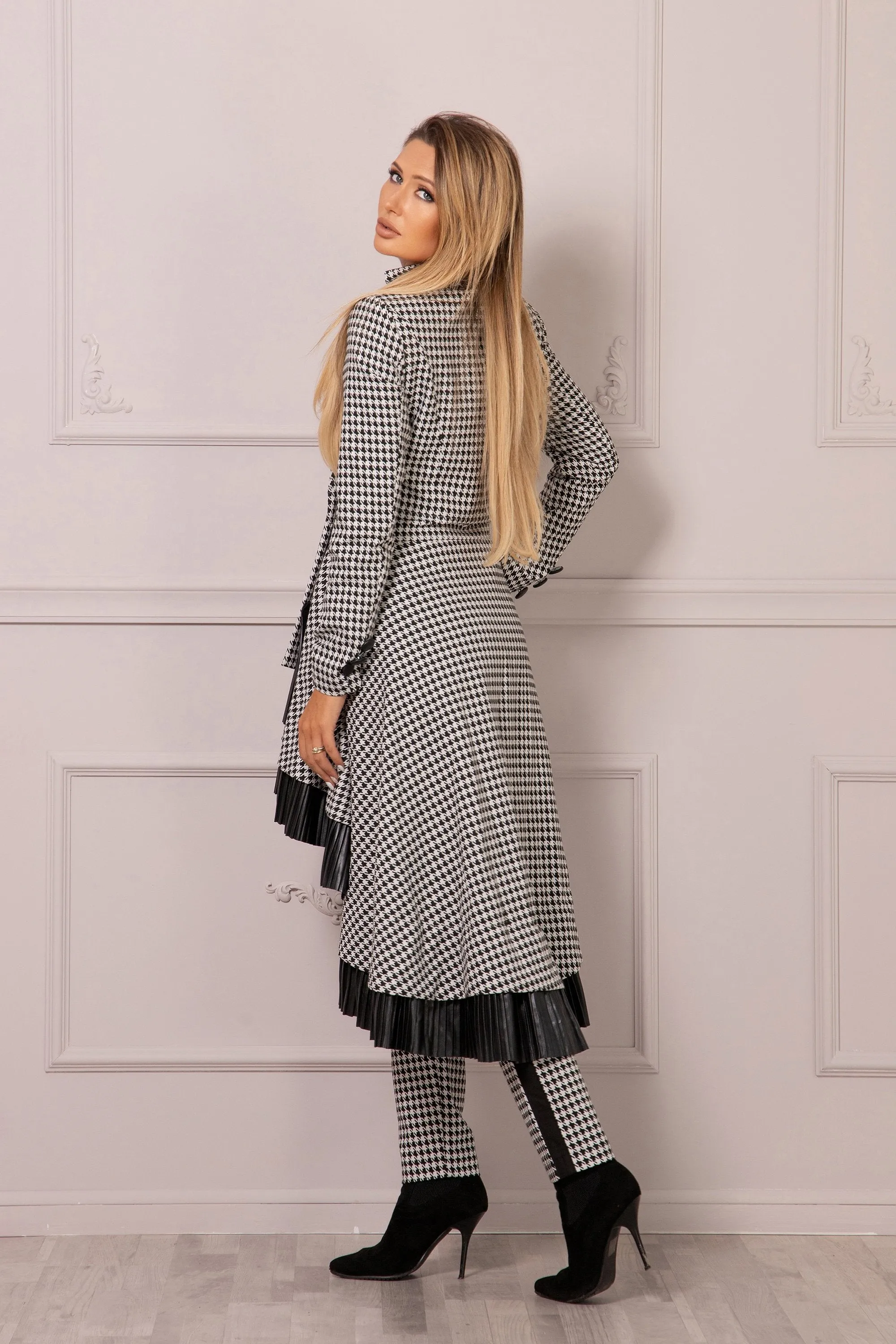 HOUNDSTOOTH SKIRT COAT