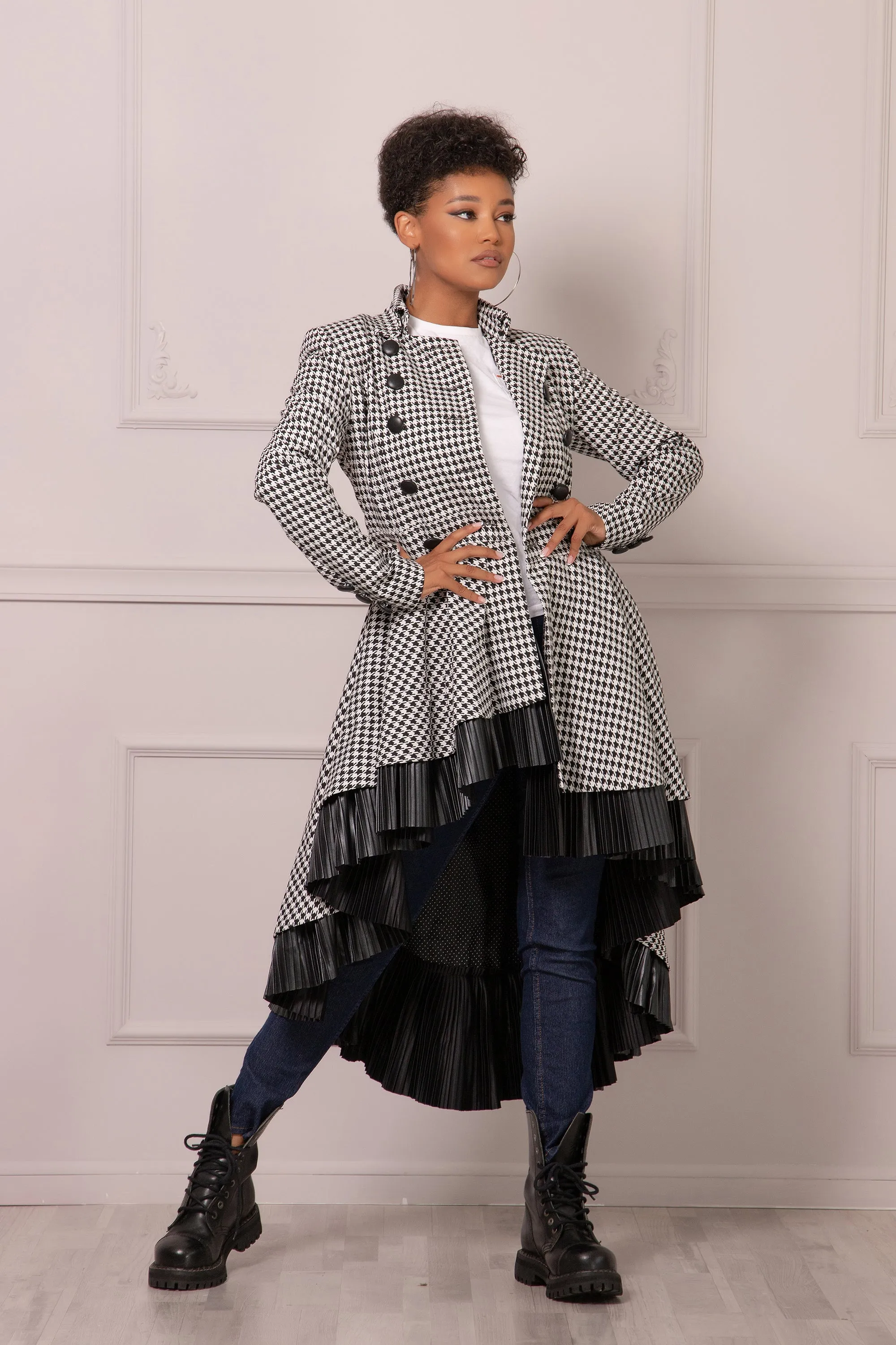 HOUNDSTOOTH SKIRT COAT