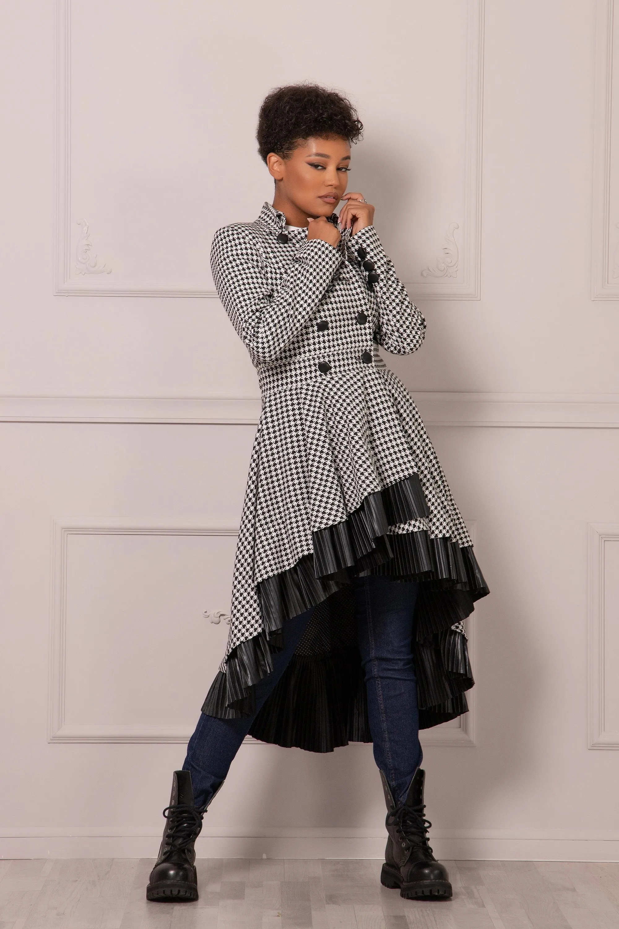 HOUNDSTOOTH SKIRT COAT