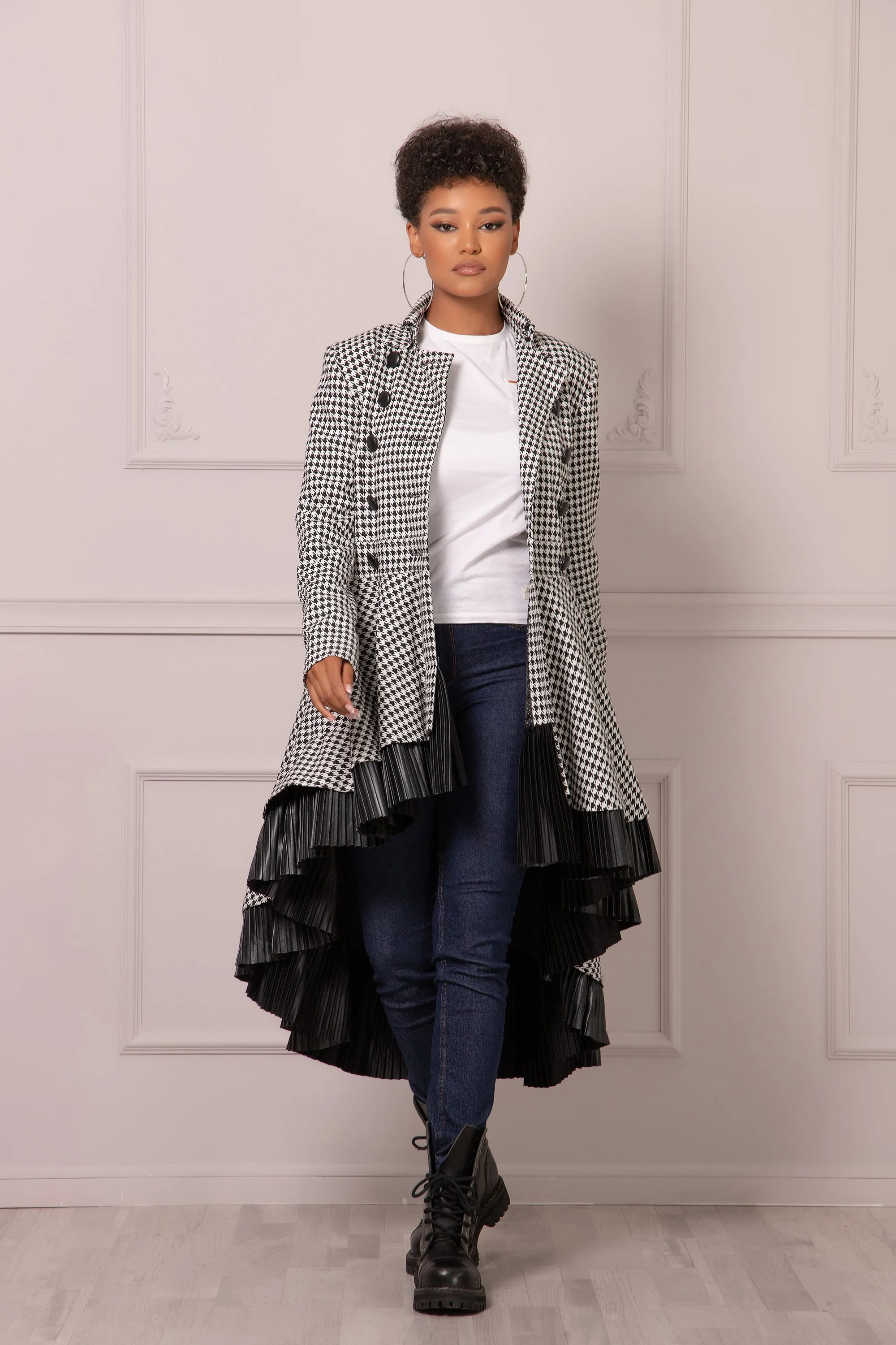 HOUNDSTOOTH SKIRT COAT