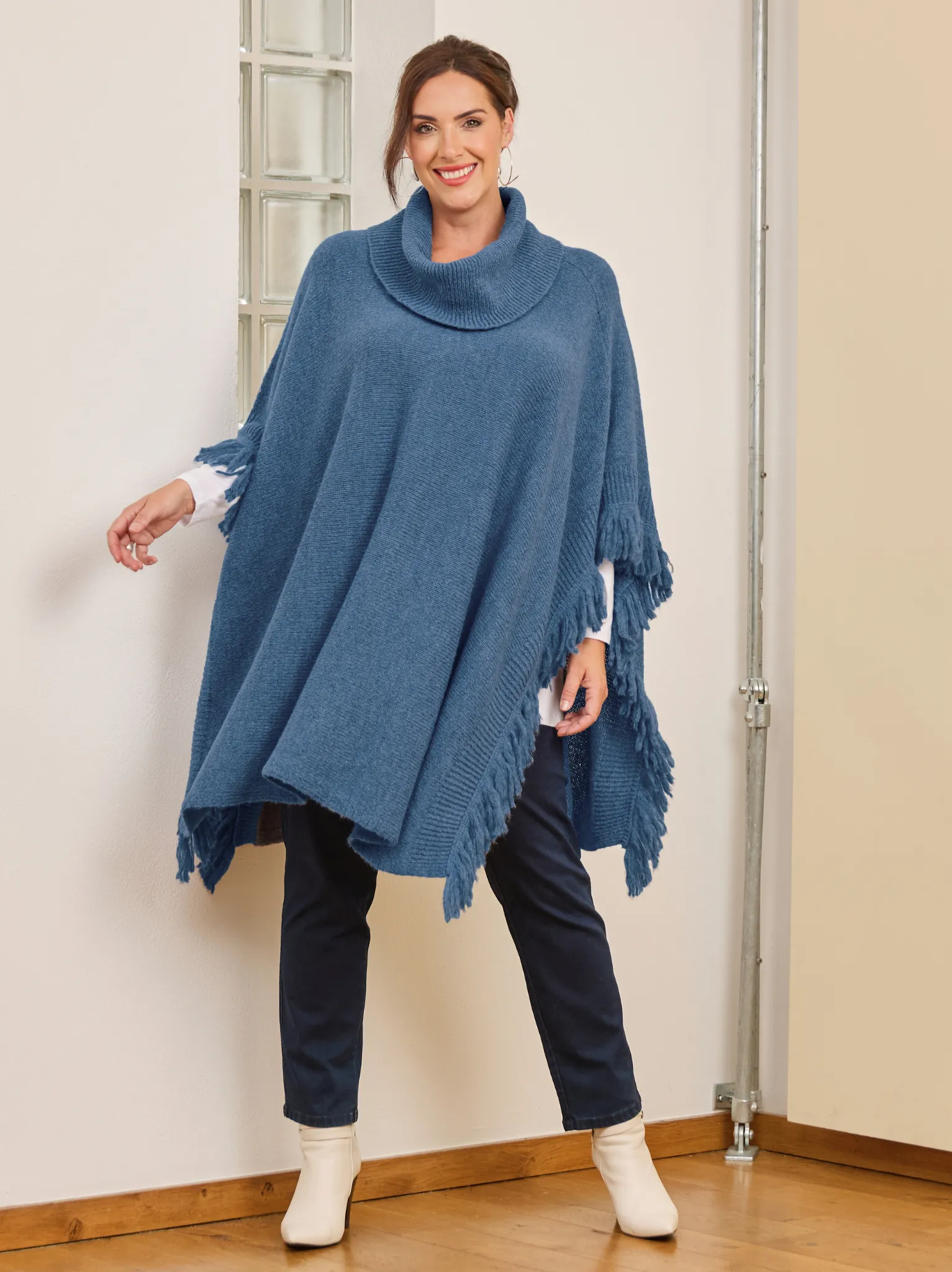 Indiana Fringed Poncho - Denim