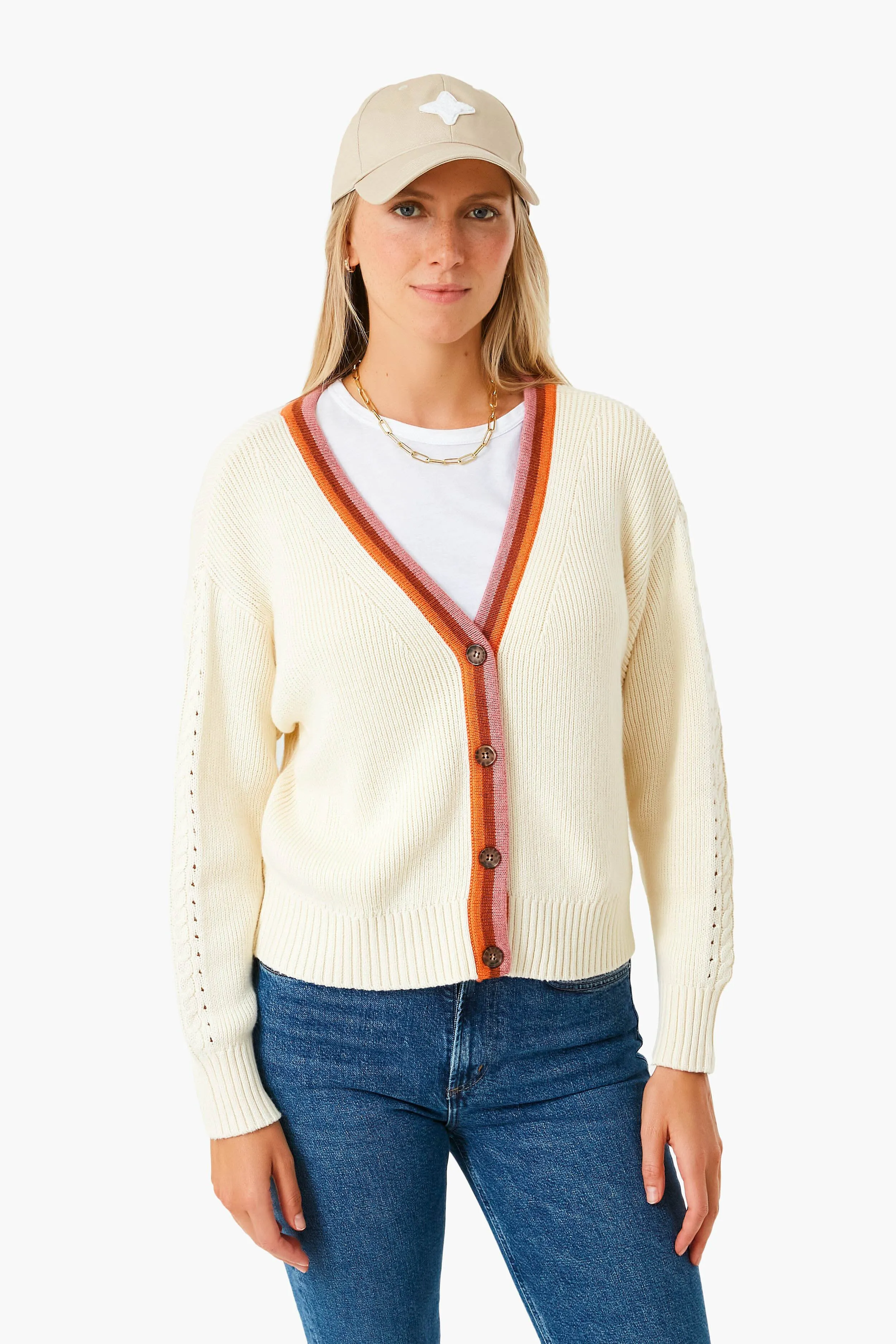 Ivory with Tipping Robin Crop Cardigan