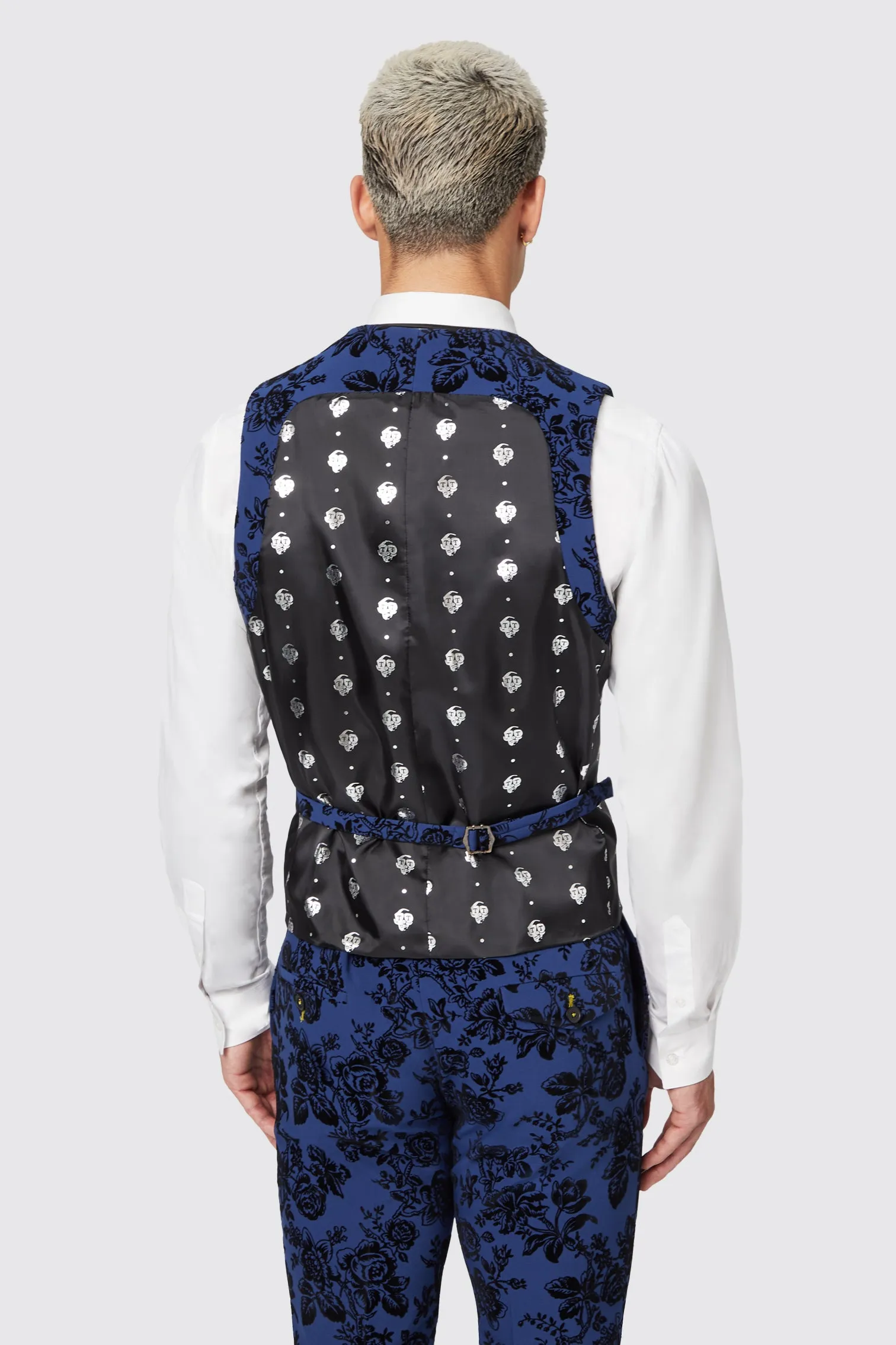 Jackalope Blue Waistcoat with Floral Flocking