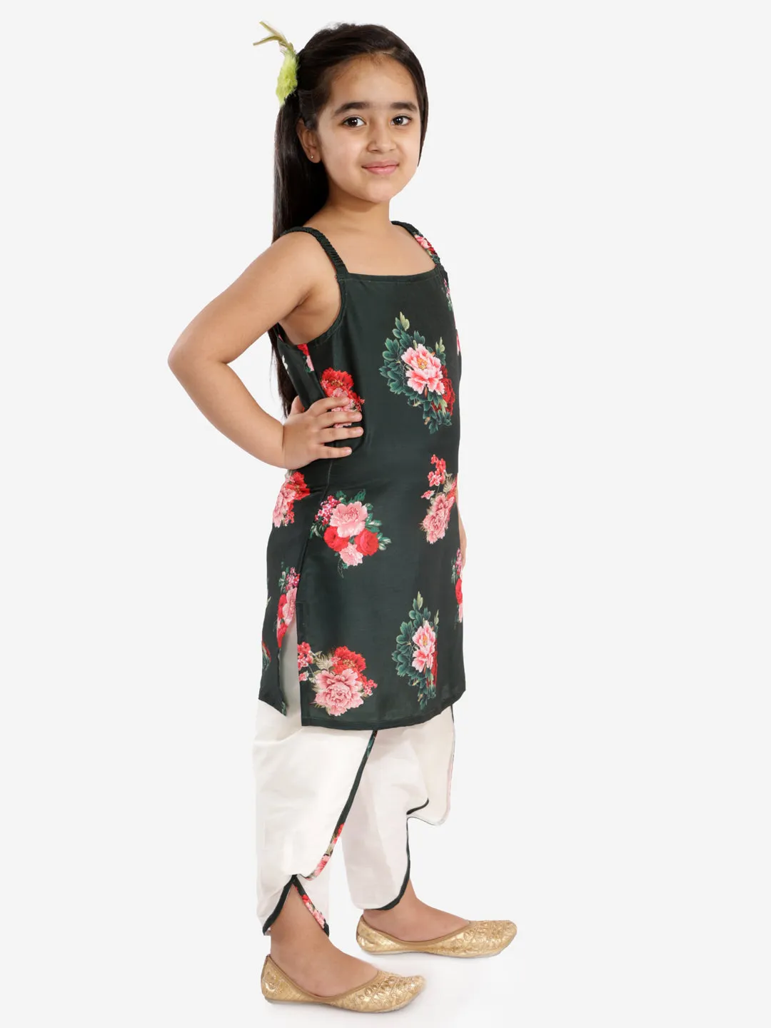 Jashvi Green Floral Printed Cotton Silk Siblings Set