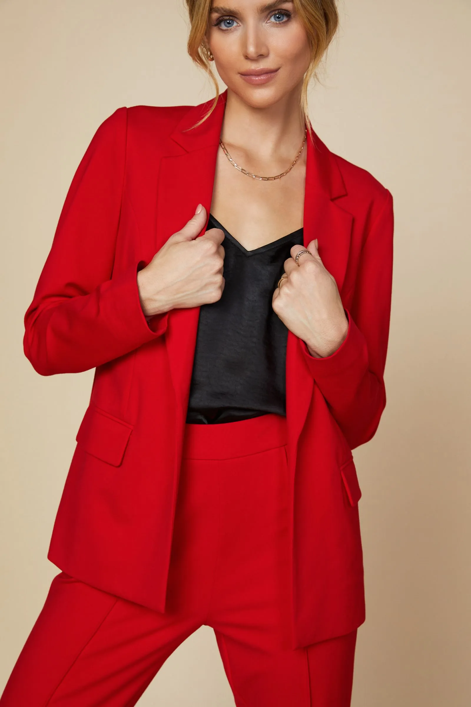 Knit Long Sleeve Red Blazer Jacket