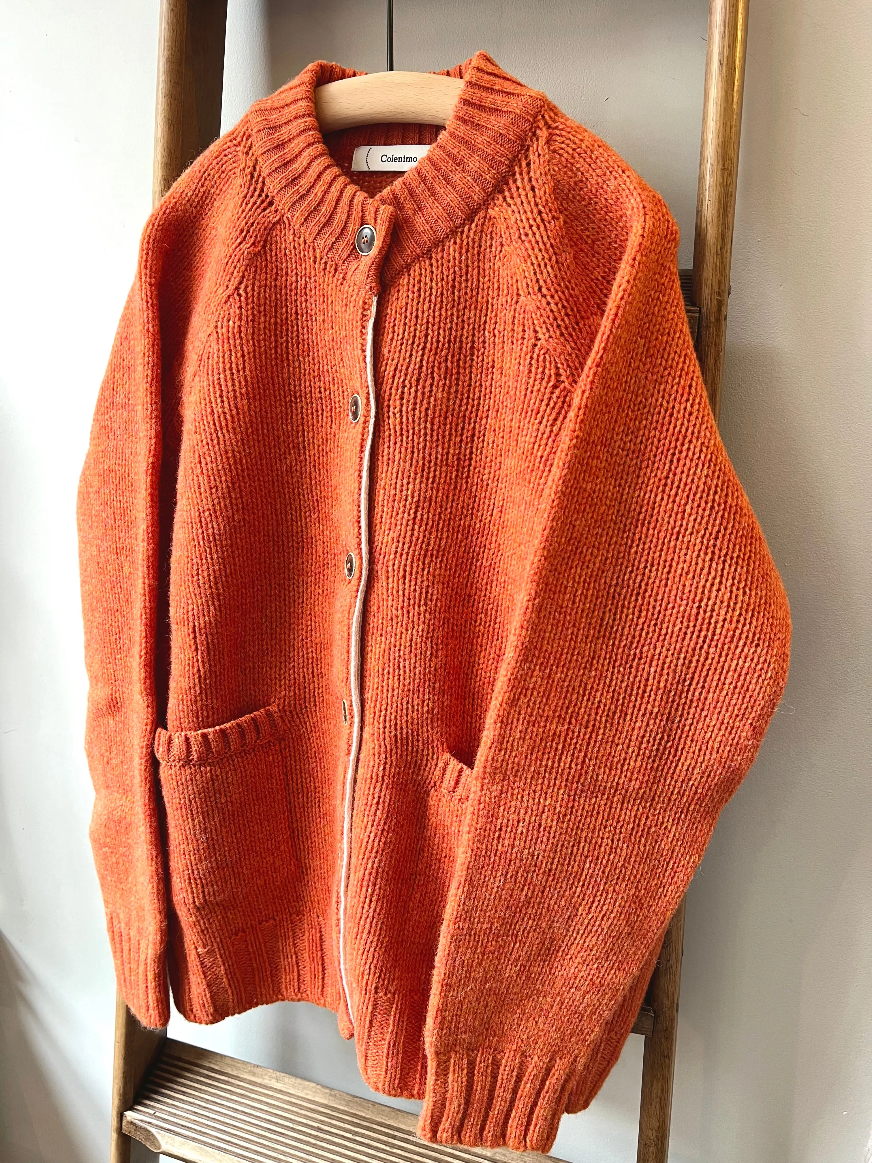 Lambswool Wool Shetland Yarn Cardigan / Clementine