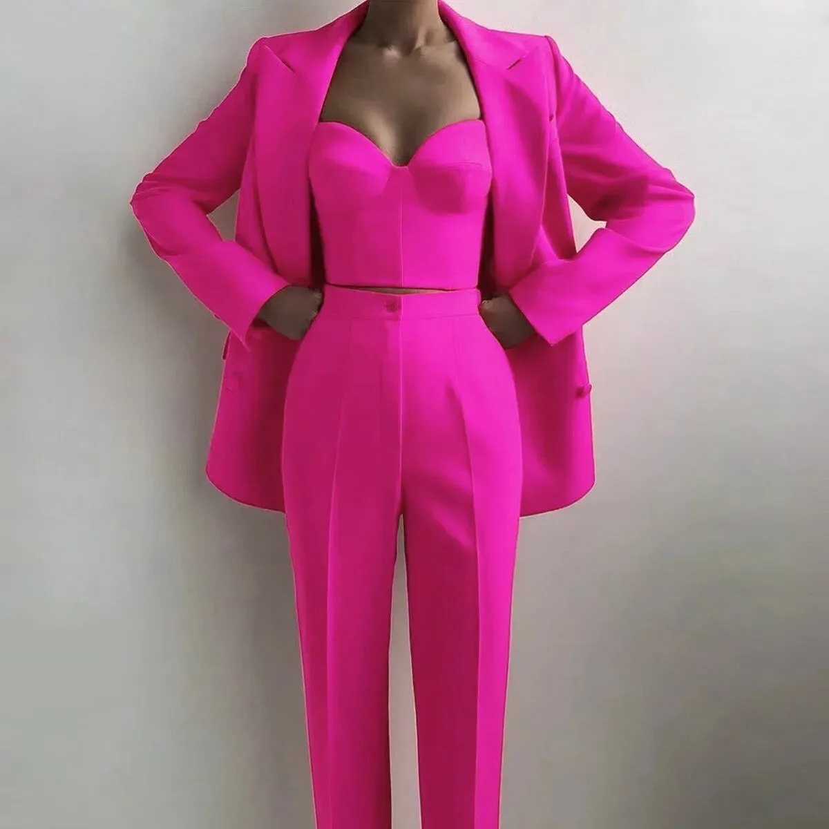 Limited Electric Pink Blazer 3Pcs Sets