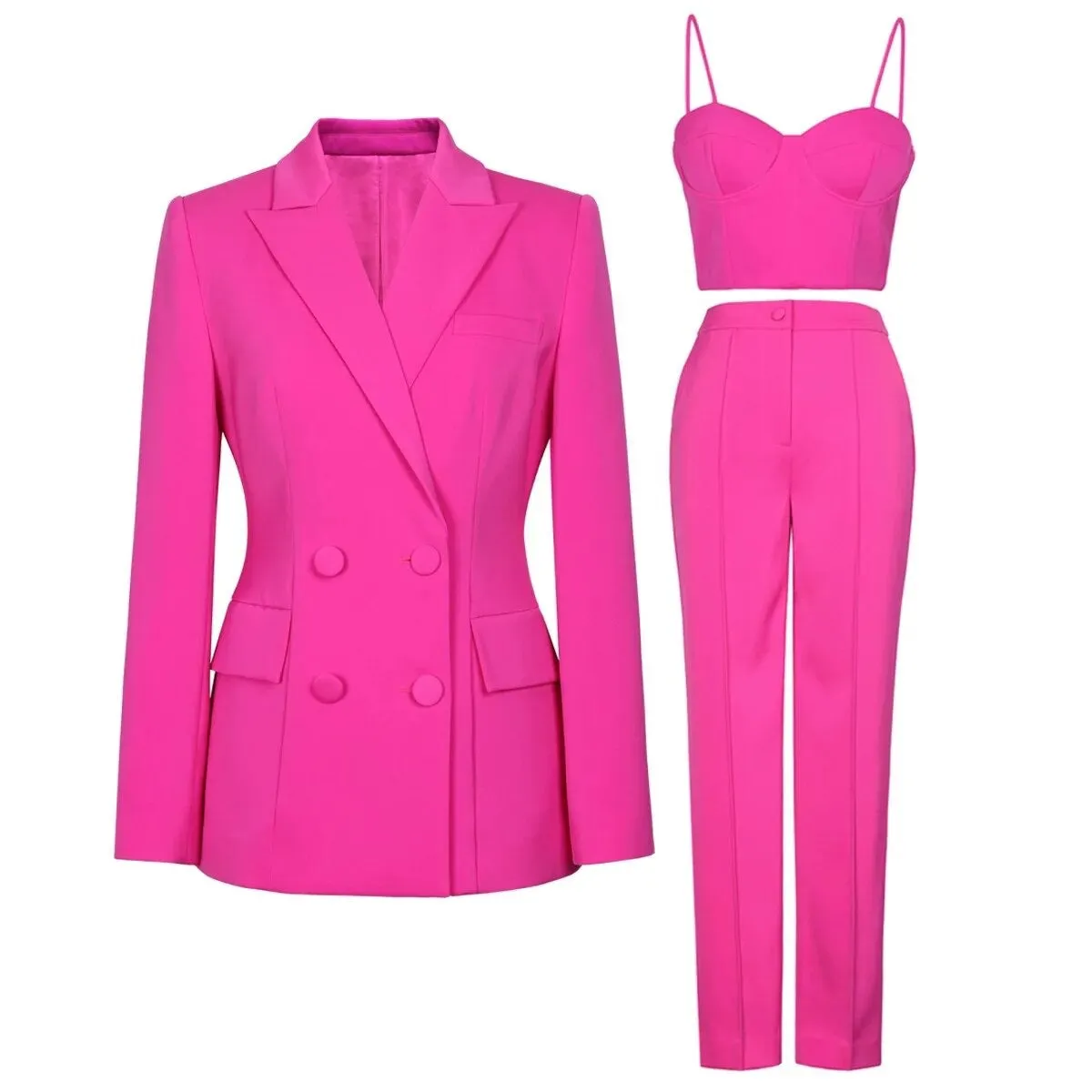 Limited Electric Pink Blazer 3Pcs Sets