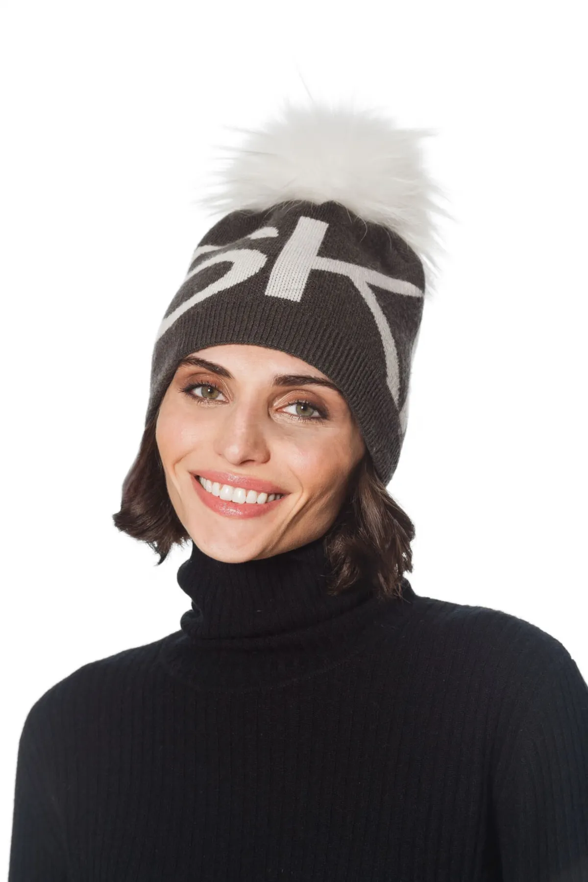 Linda Richards Wool Ski Pom-pom Hat HA-71 | Black