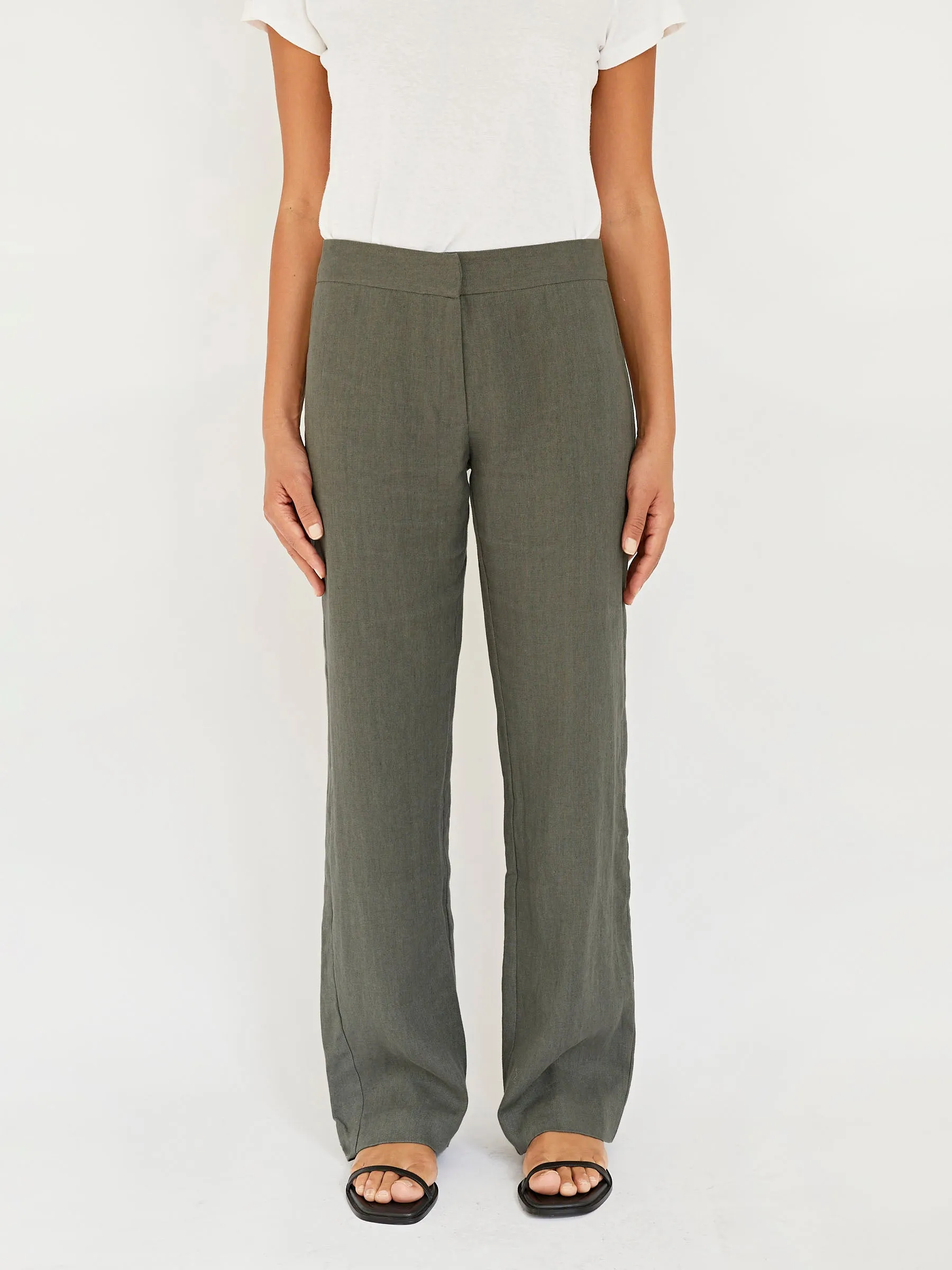 Linen Mid Rise Straight Pants