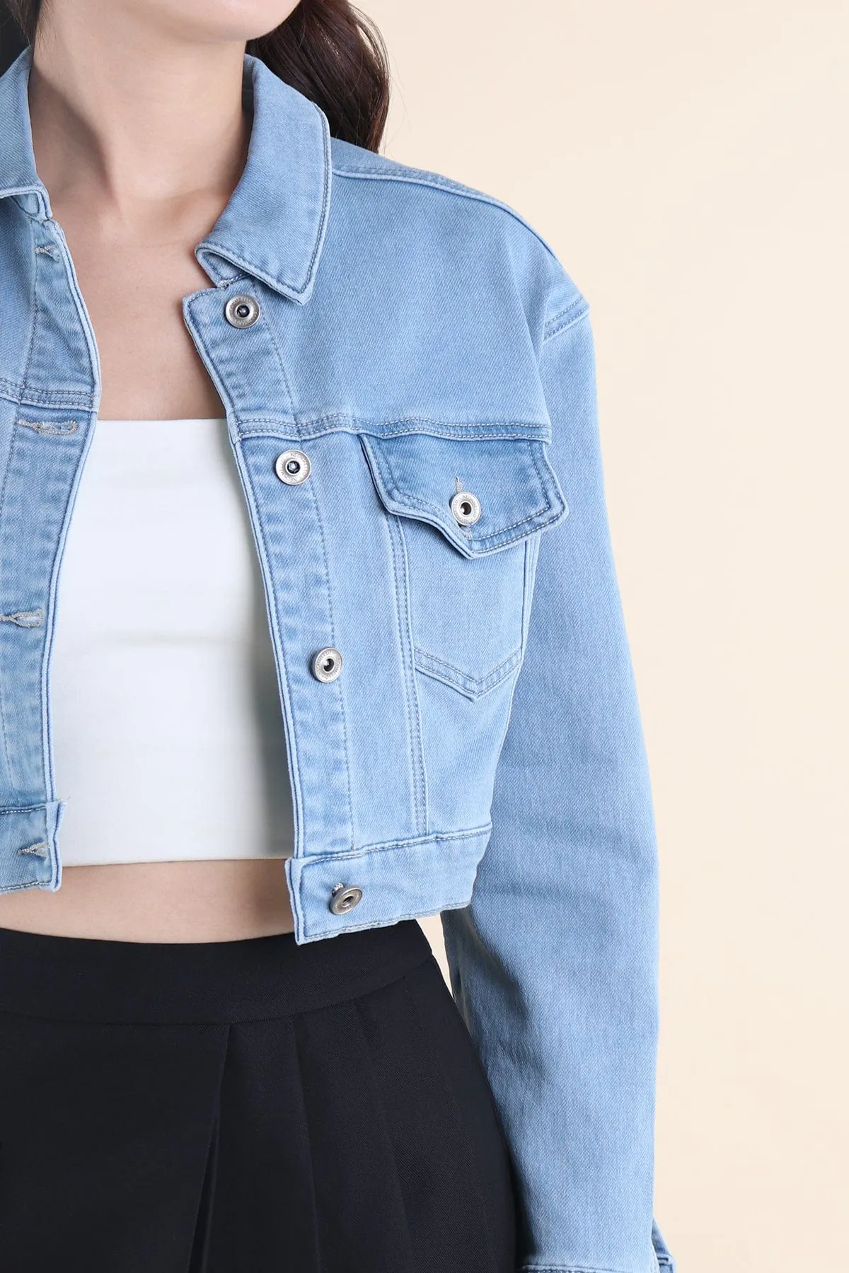 LUNA CROPPED DENIM JACKET IN BLUE