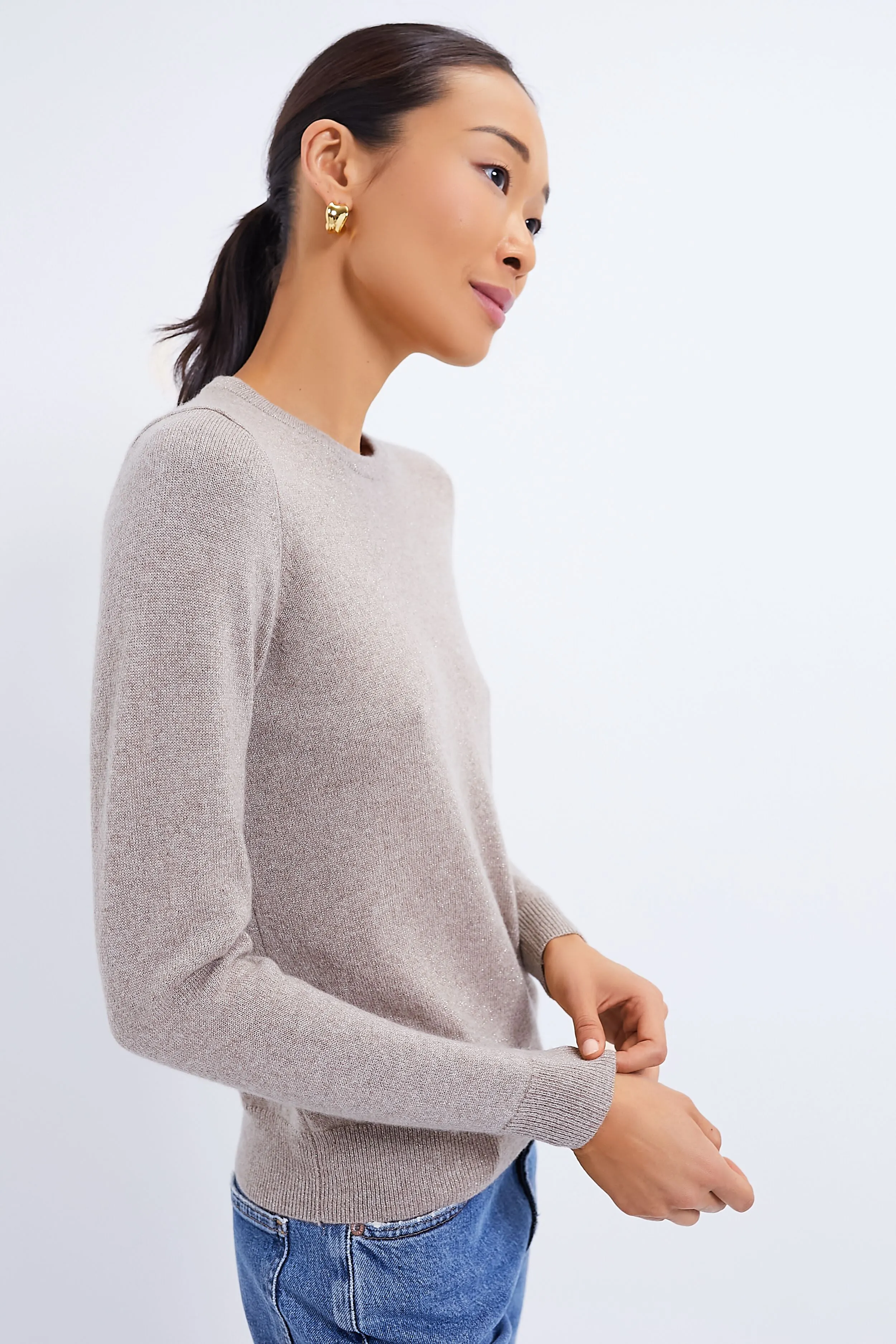 Lurex Wheat Cashmere Crewneck Sweater