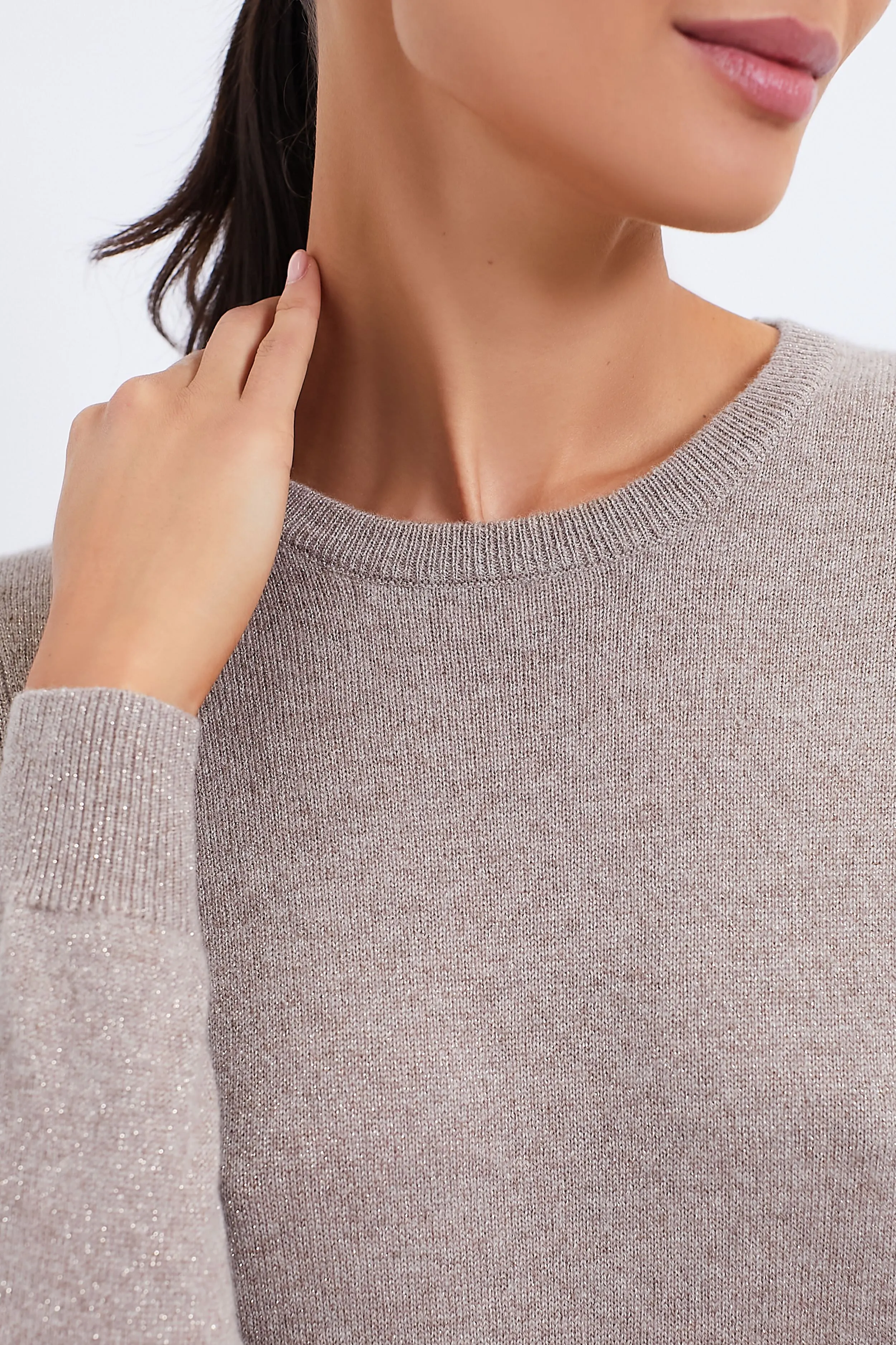 Lurex Wheat Cashmere Crewneck Sweater