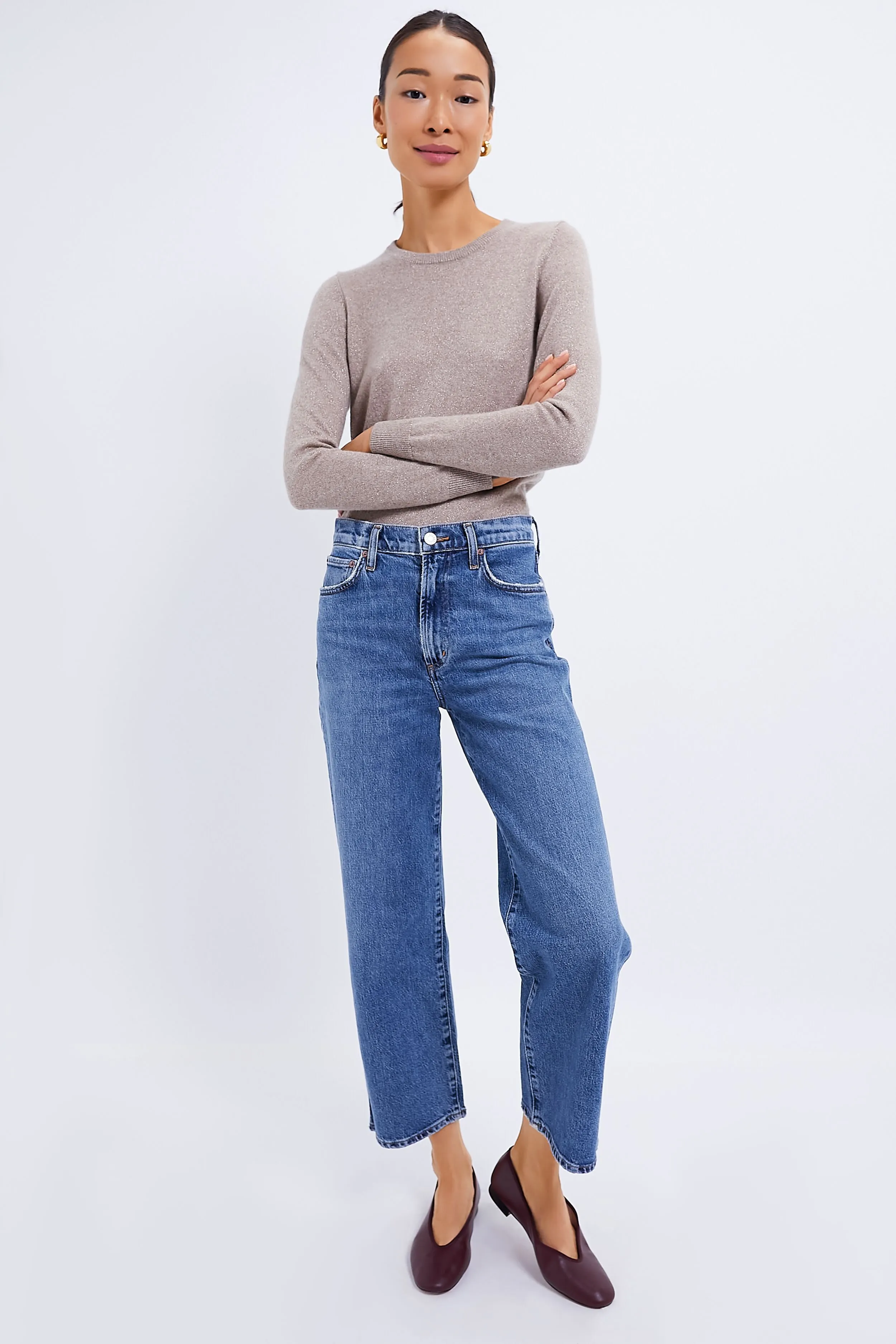 Lurex Wheat Cashmere Crewneck Sweater