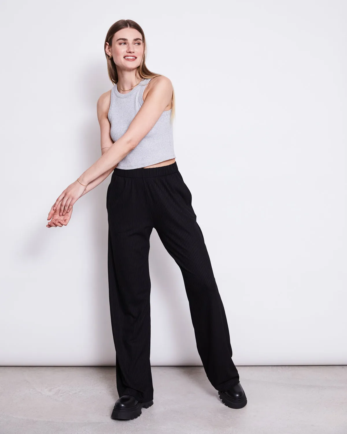 LYOCELL RIB PANTS SMILLA BLACK