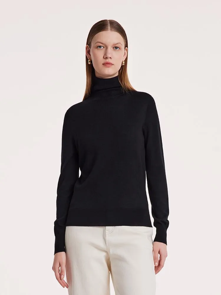 Machine Washable Wool Seamless Turtleneck Women Sweater