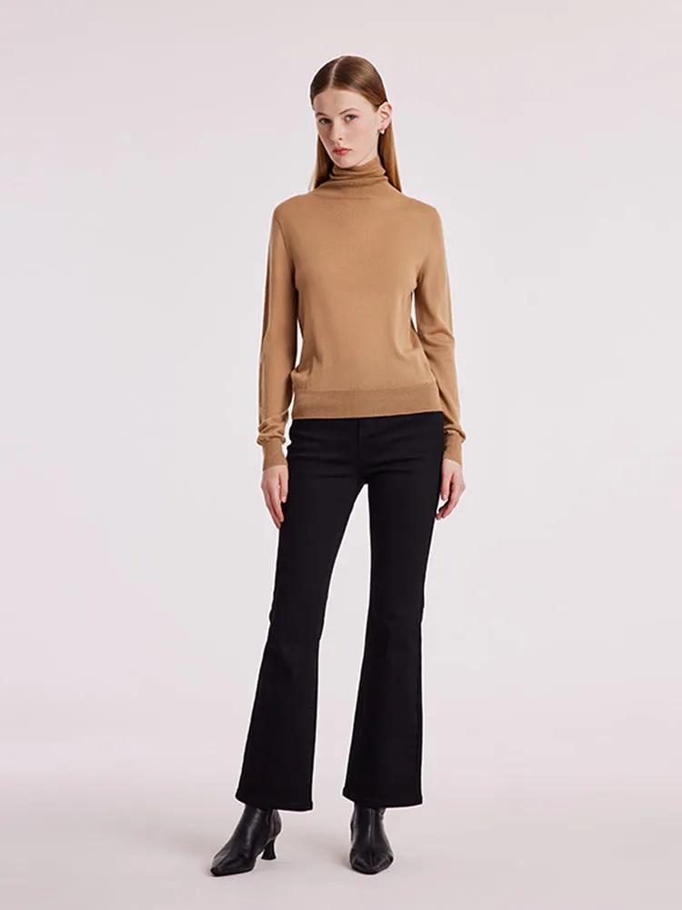 Machine Washable Wool Seamless Turtleneck Women Sweater