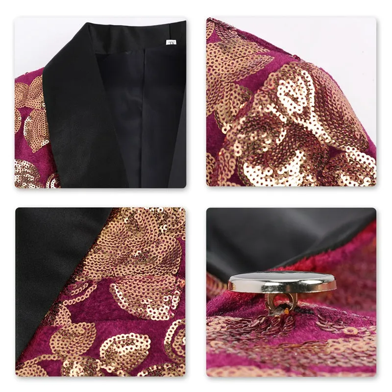 Maroon Sequin Blazer Slim Fit Blazer Dance Party Jacket